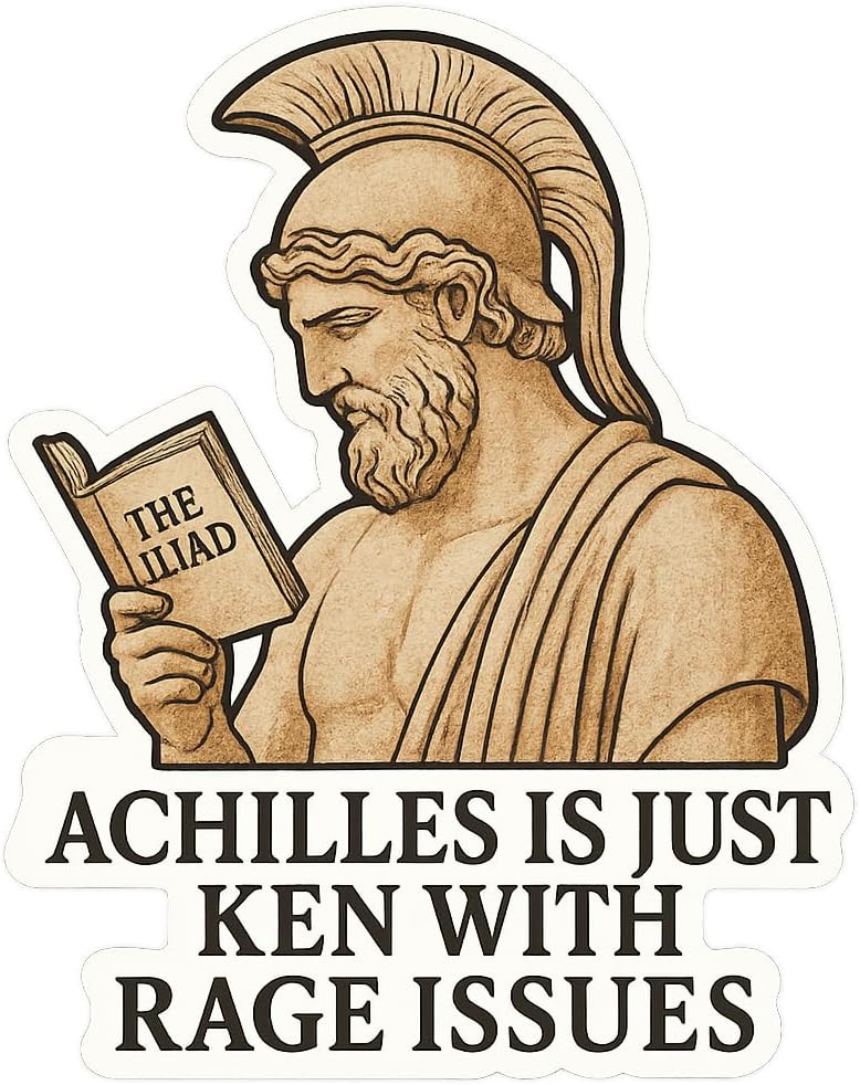 Greek Statue Reading The Iliad Classical Meme Art Sticker (2.5" x 3.25")