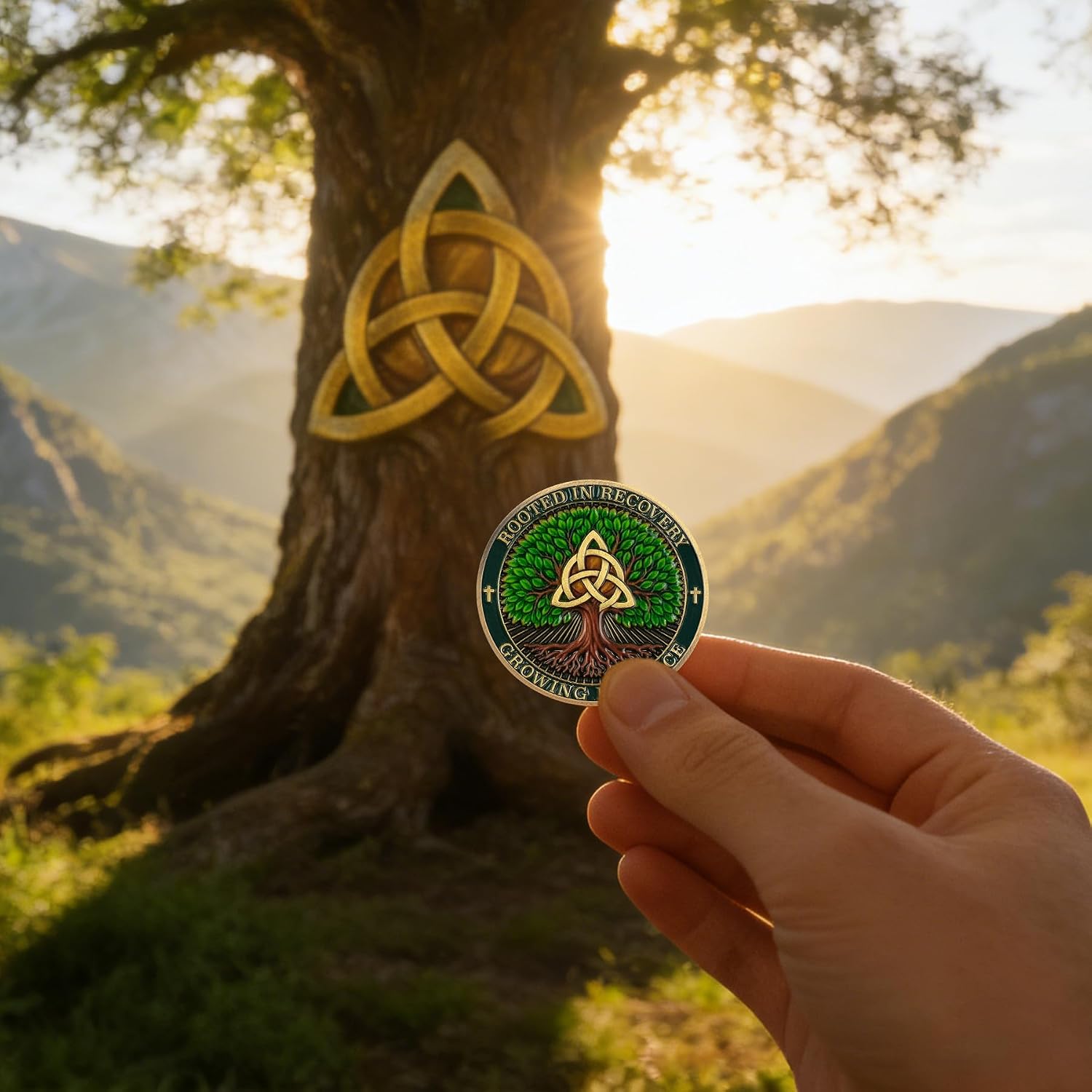 Tree of Grace Christian Sobriety Coin – Sober AA Coin with Religious Faith Symbolism, Addiction Recovery Christian AA Chips and Medallions, Religious Recovery Gift for Men and Women