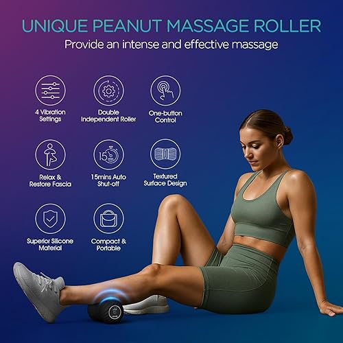 Miniatura 2 de VOYOR-HEALTH Rodillo vibratorio de bola de masaje de maní, bola de masaje eléctrica de doble lacrosse con 4 intensidades para aliviar el dolor