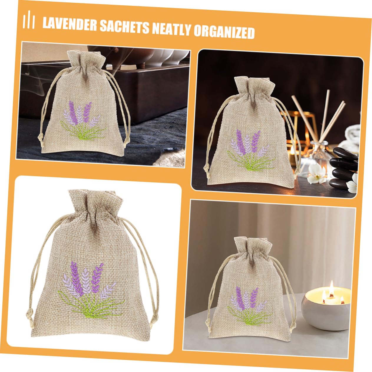 JECOMPRIS 22 Sacchetti di Iuta Ricamo Lavanda, Sacchetti Ricaricabili Chiusura a Coulisse, Design Elegante per Gioielli e Piccoli Oggetti, 10x14cm