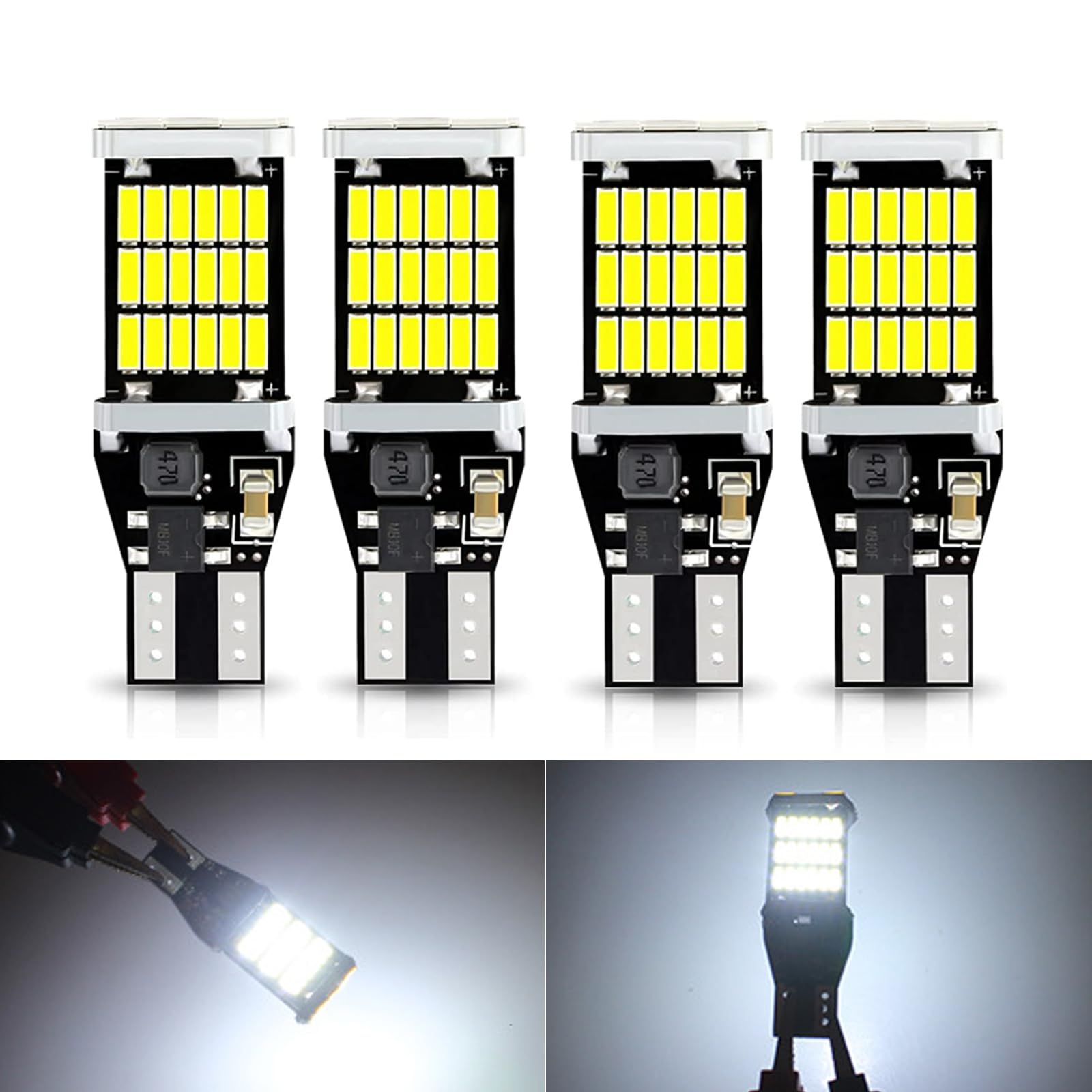 4 Packs T15 4014 45 - SMD Super Bright LED Bulb, Backup Reverse Lights, 360° Light Backup, Error Free 6500K Turning Lights Replacement for Cars, for Cars, Trucks, RVs (White)