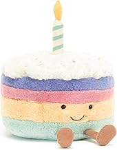 Jellycat Amuseables Rainbow Birthday Cake Stuffed Toy, Medium 6 inches - Dessert Plush - Birthday Gift
