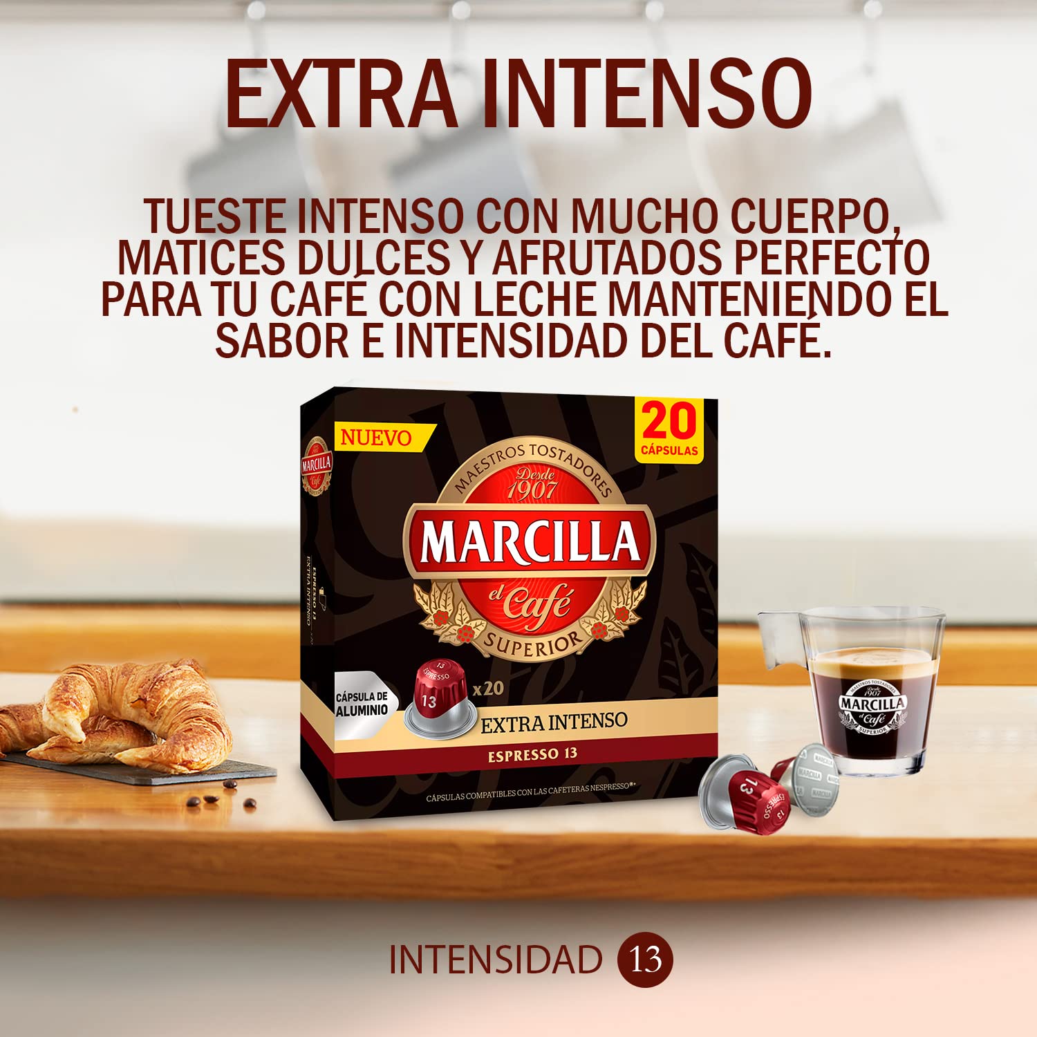 Marcilla Cápsulas de Café Extra Intenso | Intensidad 13 | 200 Cápsulas Compatibles Nespresso (R)