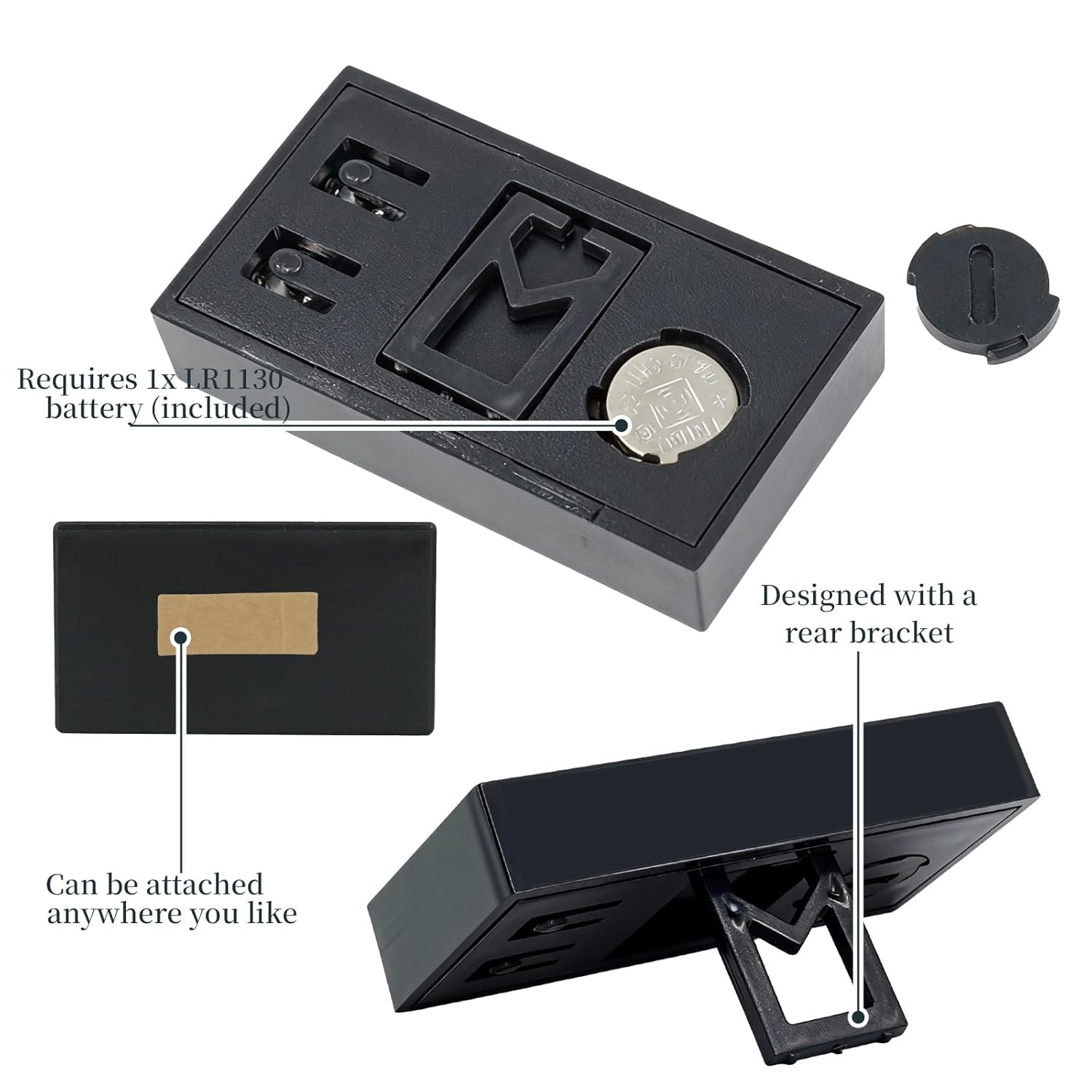 25 Pcs Mini Digital Clock Stick on Battery Operated Self Adhesive Bracket Black Small Digital Clock for Fridge Car Dashboard