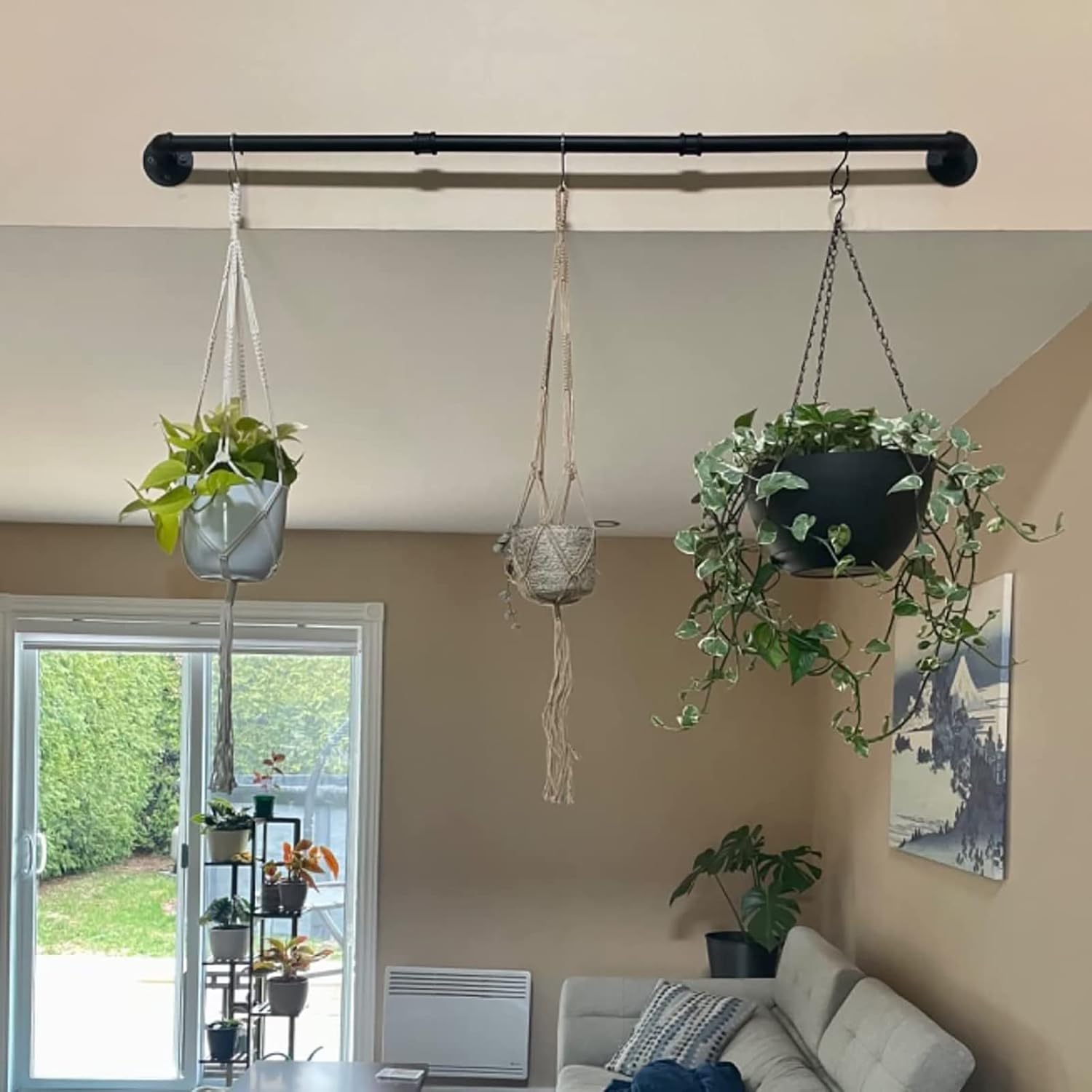 Industrial Pipe Towel Bar Rack, 50.4 Inch Black Towel Rod with 3 Hooks, Wall Mount Bath Towel Rack Holder, Rustic Bathroom Hardware Towel Bar Accessory