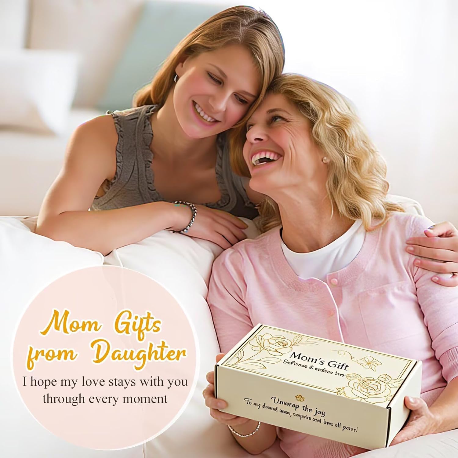 Gifts for Mom from Daughter, Mother Daughter Figurine Gift for Mother's Day, Christmas, Thanksgiving, Mom Birthday Gifts for Home Tabletop Shelf Decor, White, Resin