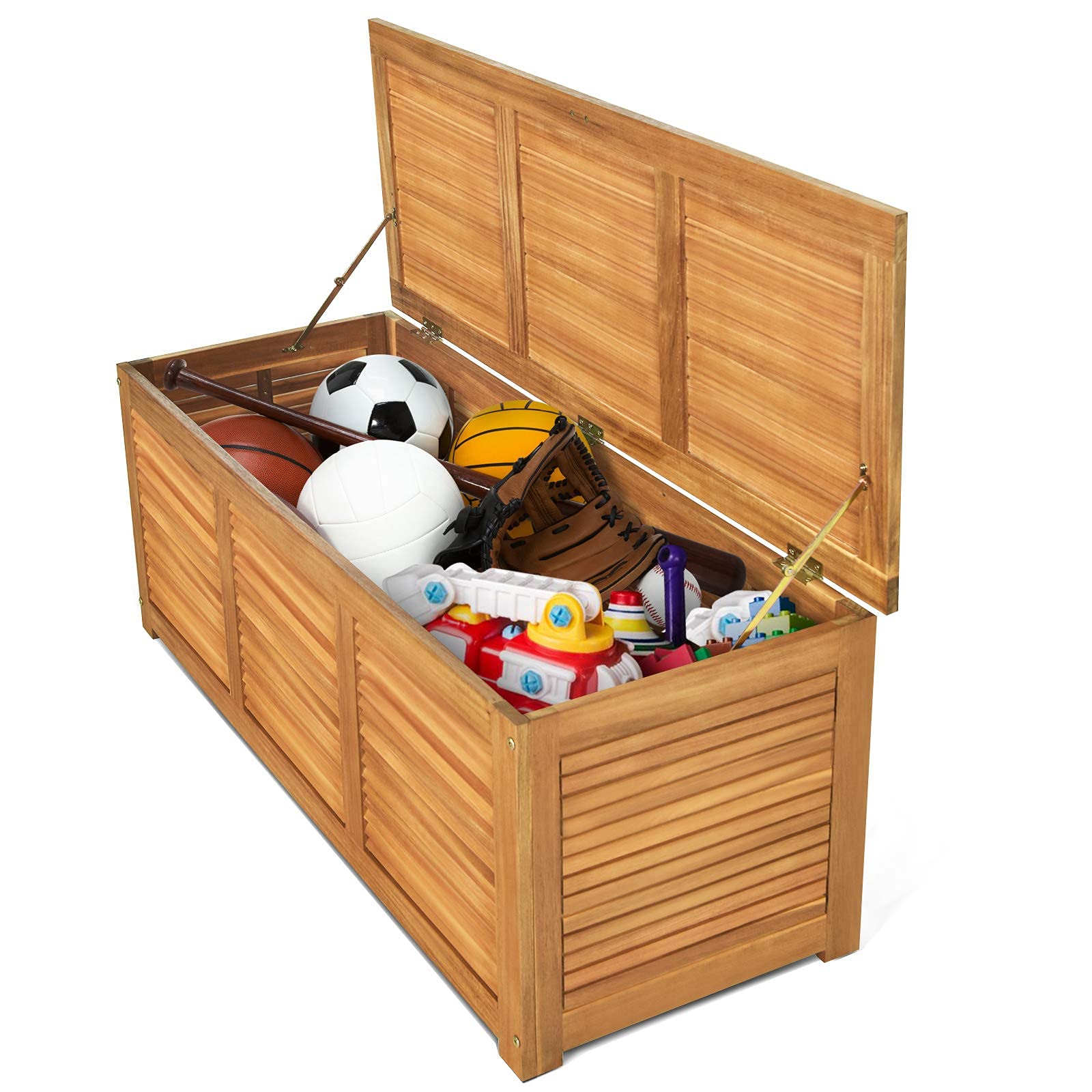DREAMADE Coffre de Rangement en Bois avec charnières en métal 120X45X45CM pour Stockage d'Outils et Jouets, Charge Max. 150KG comme Banc et Table d'Appoint