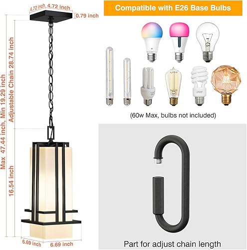 Miniatura 9 de Yoenecea Lámpara colgante para exteriores, linterna colgante exterior de aluminio, luz colgante al aire libre con cadena ajustable negra, luces