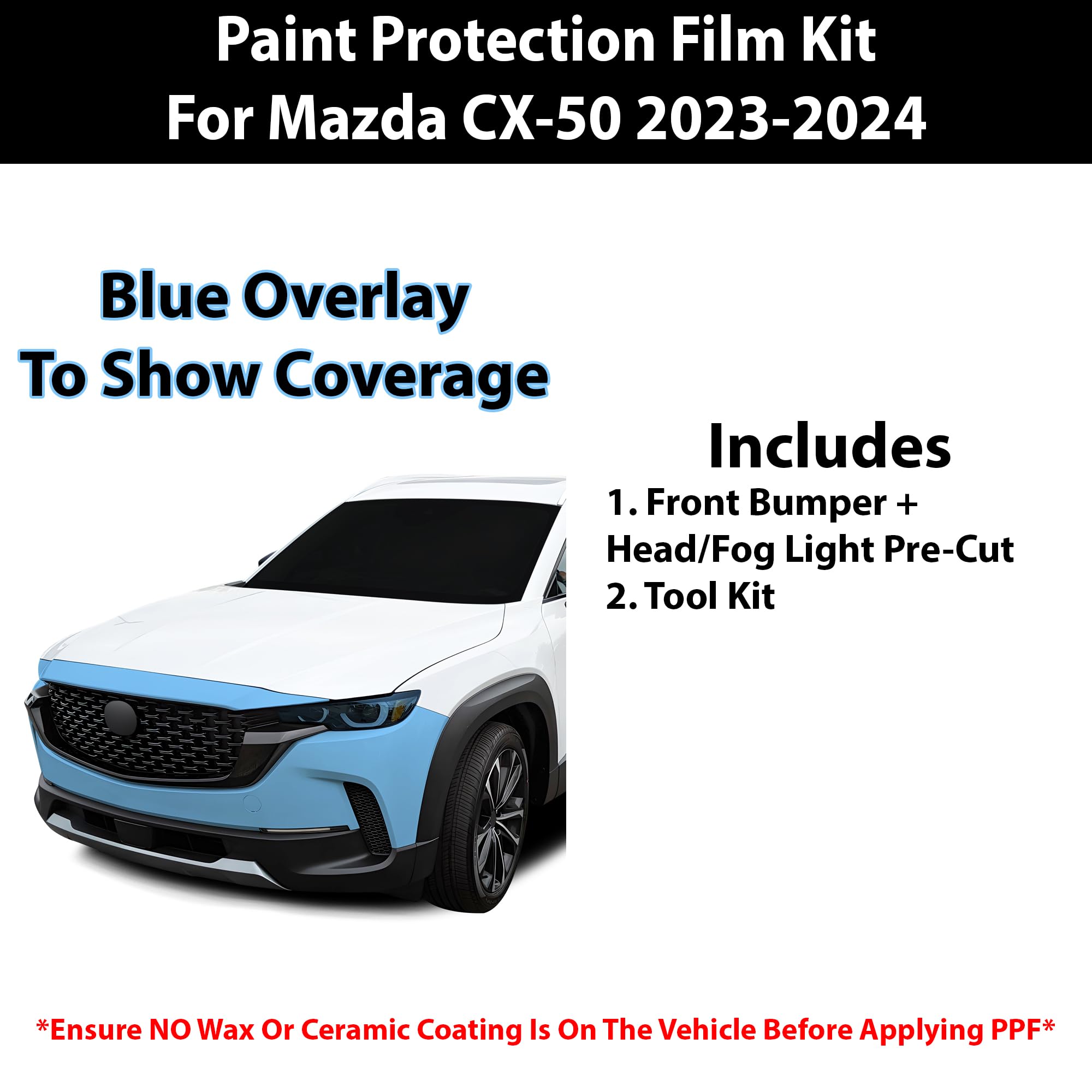 BOGAR TECH DESIGNS for Mazda CX-50 2023+ Front Bumper Premium Paint Protection PPF Film Kit Cover, Clear Bra