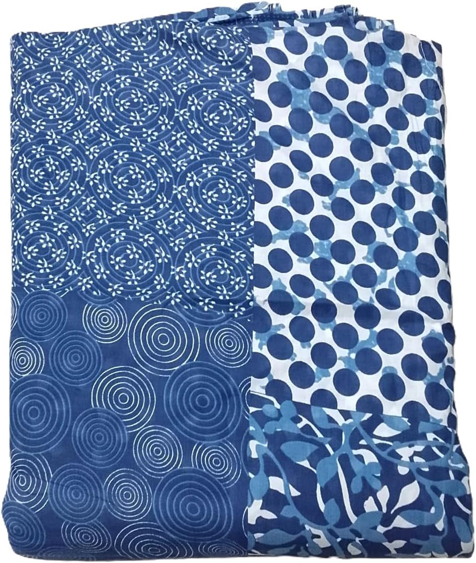 COTSILER Hand Block Print Fabric PRECUT 42 Inch Width100% Cotton Material Light Weight Cloth for Making Summer Dress Tops Indian Fabric for Crafting, Quilting Patchwork (Color 9, 3 Yard Precut)