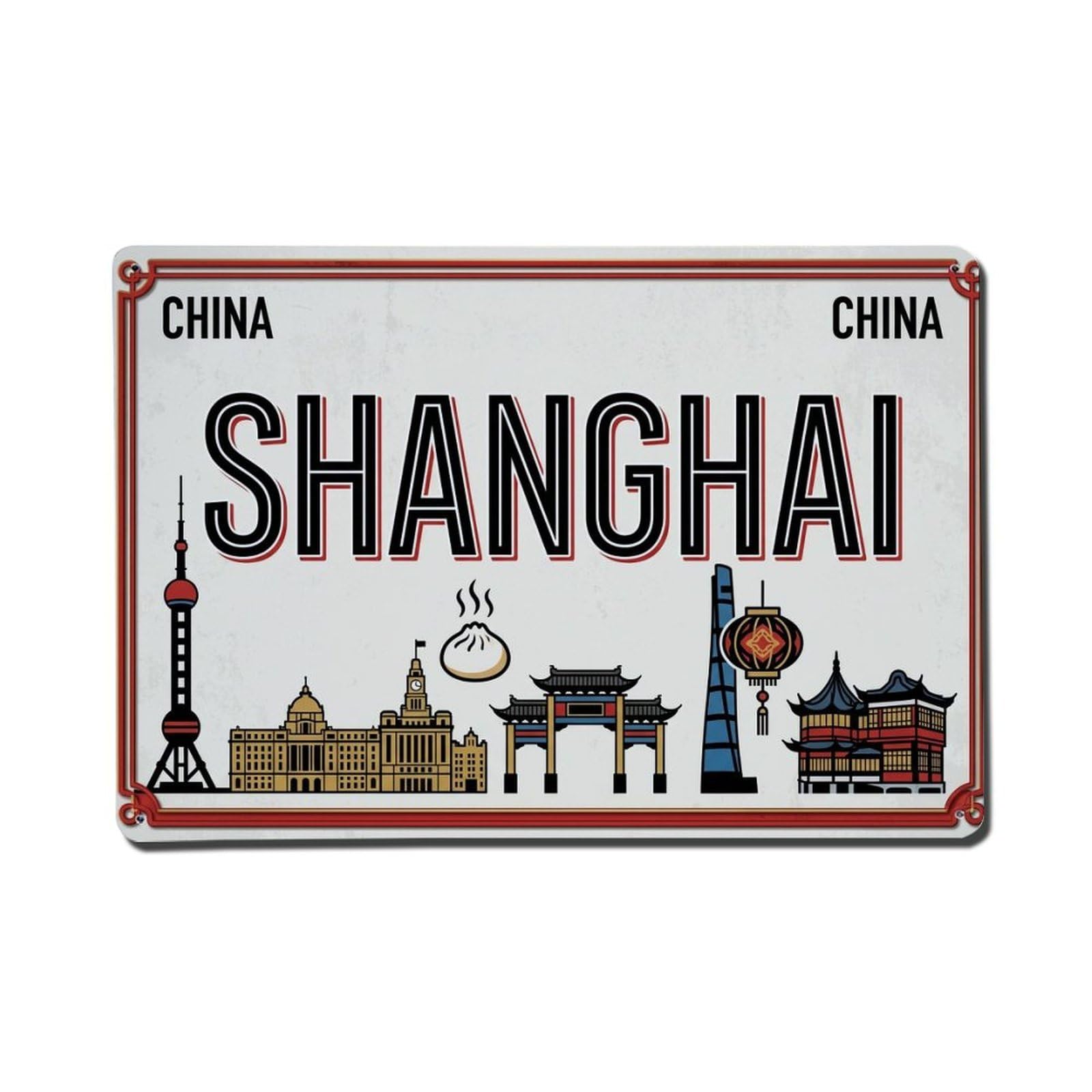 Xanthor Style Vintage Travel Shanghai China Bund Tower Metal Tin Sign