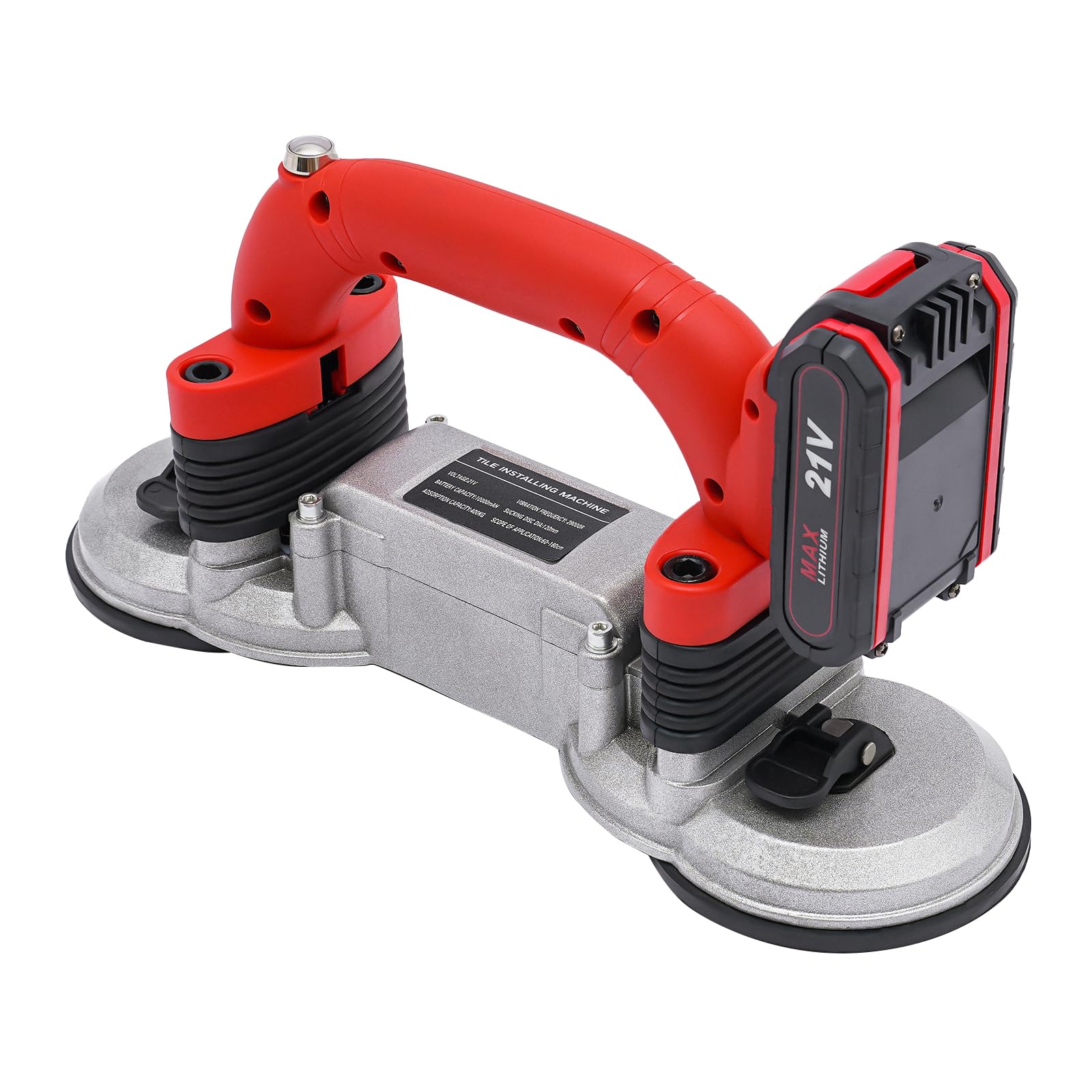 Tile Vibrator Leveling Machine, Tile Vibration Tool with 115mm Suction Cup & 400kg Adsorption, Handheld Tile Installation Leveling Machine, 28000RPM, 6 Speed, 2xBattery