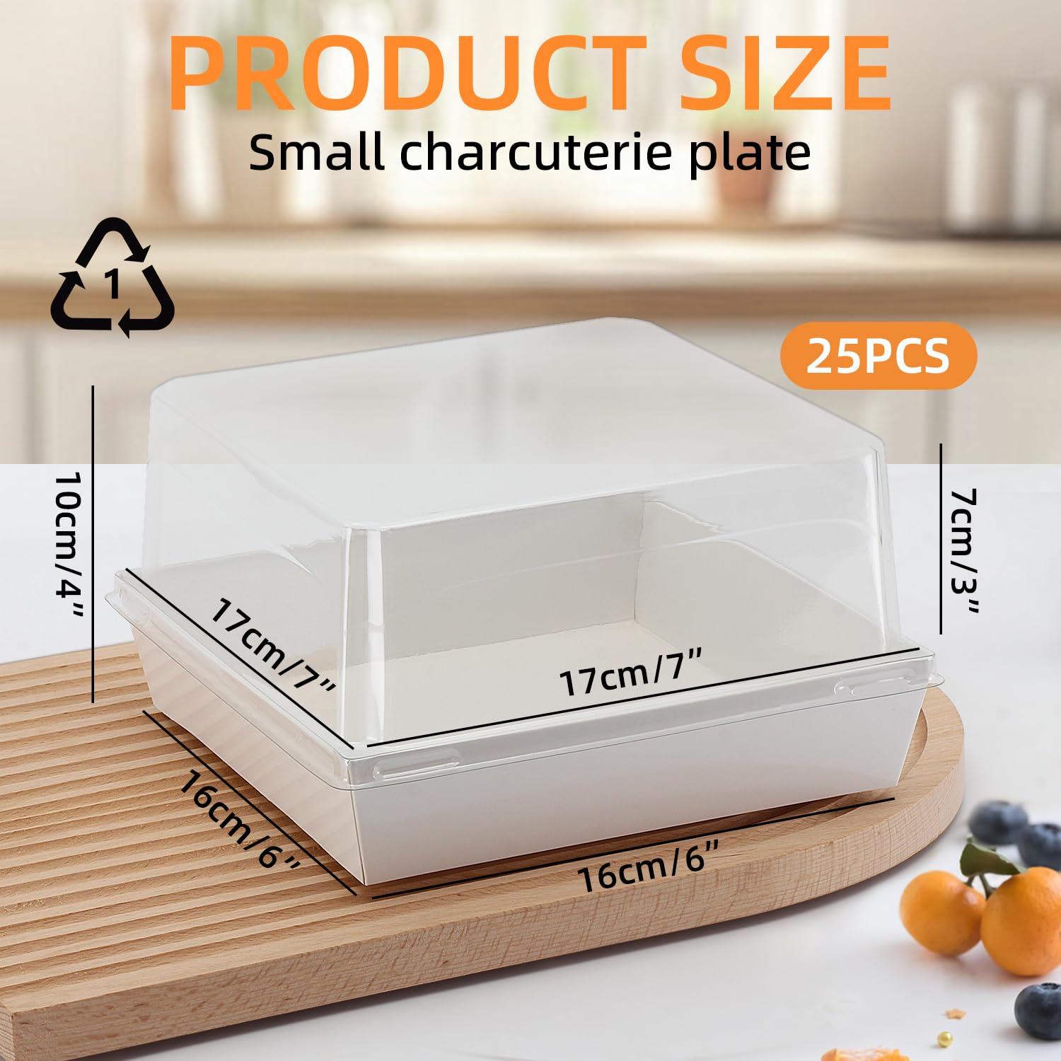 YTAXZ 7 x 7 x 4 Inches Paper Charcuterie Boxes with Clear Lids, 25 Pack Large Clear Cake Boxes for 4-6 Inch Cake, Disposable Bakery Boxes Food Containers for Cupcakes,Pie,Cookies, Cocoa Bomb White