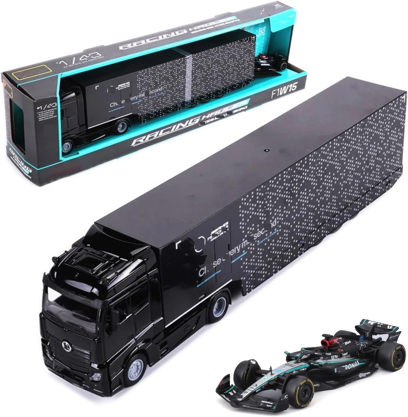 HTLNUZD 2025 New 1/43 W15#63 Racing Hauler - Russell Formula One Alloy DieCast Model, AM-G Petronas, Adult Collection Vehicle
