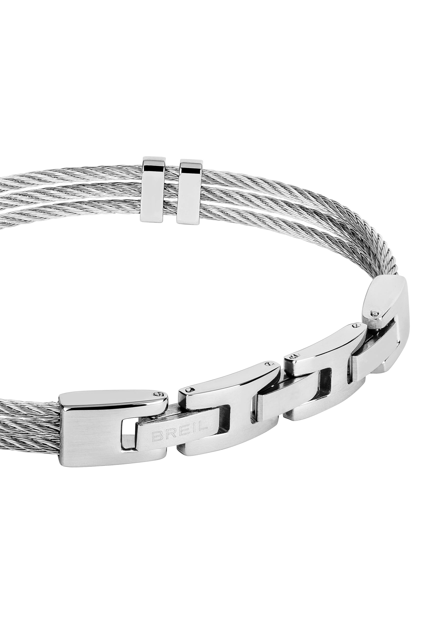 Breil, Collezione Ted, Bracciale Uomo in Acciaio Silver, con Doppia Spirale Metallica e Quattro Anelli Fissi, Chiusura a Gioielleria, Lunghezza Regolabile fino a 17,5