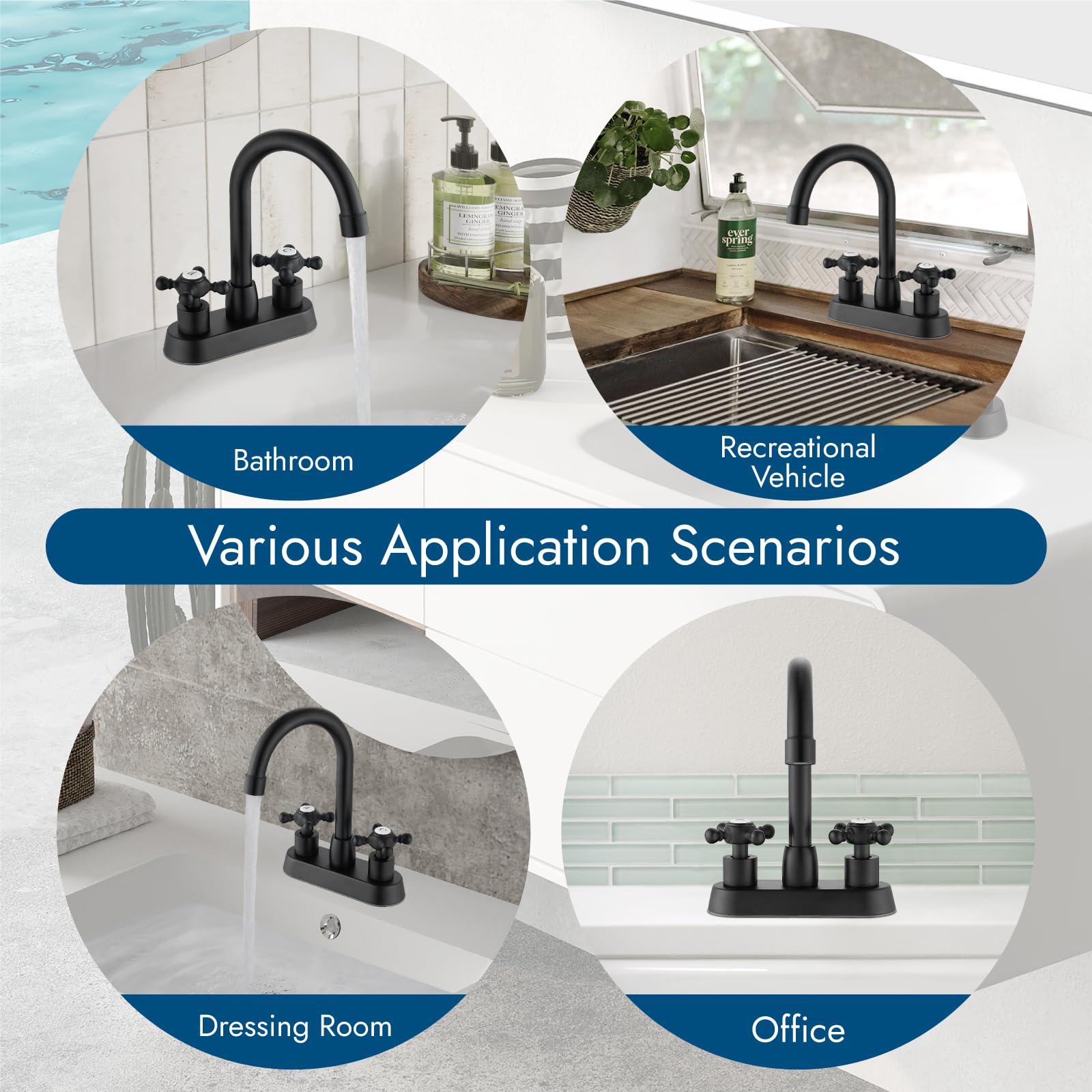 4 Inch Centerset Bathroom Faucets Double Cross Handle Bathroom Sink Faucet Deck Mounted Vintage RV Farmhouse Vanity Basin — view 8