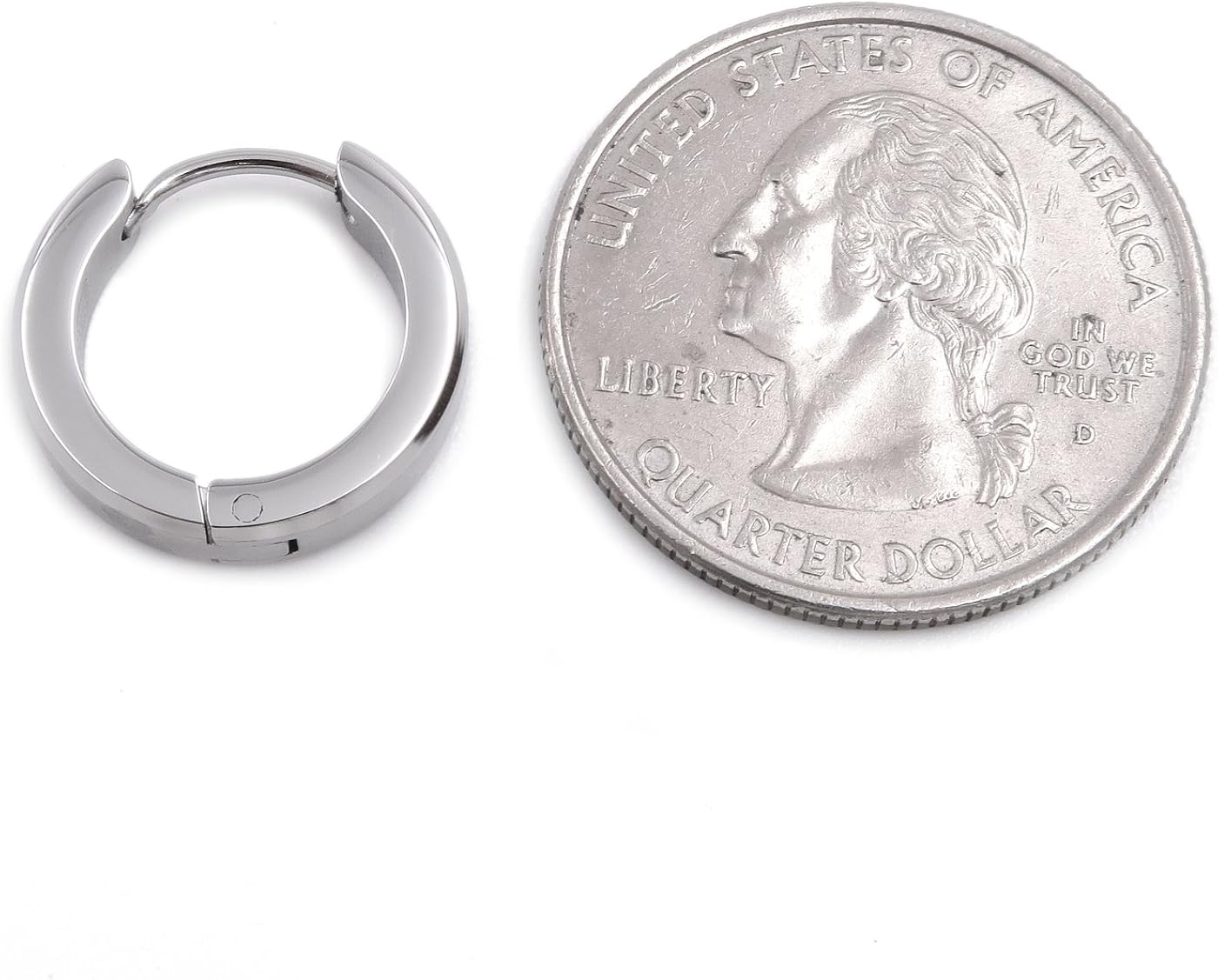 Miniatura 3 de Par de aretes de aro de acero inoxidable con borde biselado para hombre, negro, oro, plata, 0.630in, Acero inoxidable