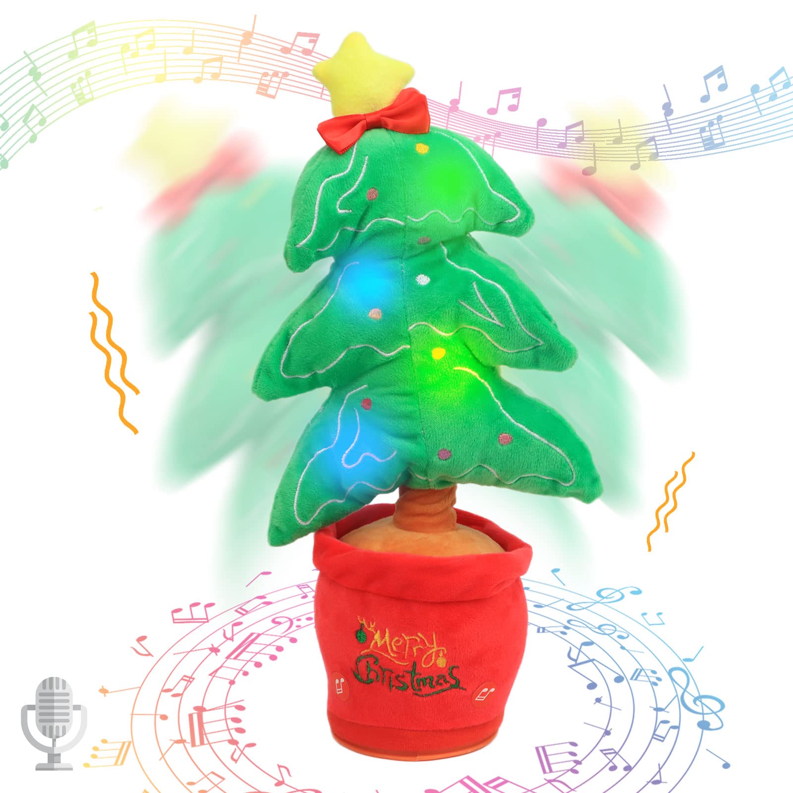 Hopearl Glowing Dancing Christmas Tree Toy Repeats What You Say Talking Xmas Tree Toy Wriggle Singing Mimicking Twisting Light Up Interactive Animated Toy Speaking Gifts for Kids, Green, 13''