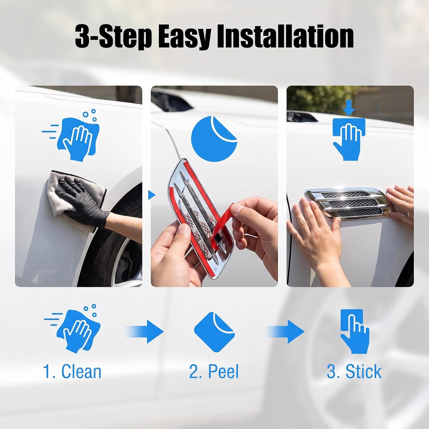 2 PCS Car Air Flow Intake Hood Scoop, ABS Shark Gill Decorative Side Ventilation Cover, Side Fender Mesh Simulated Air Intake Sticker, Universal Self-adhesive Accessory for Most Cars (Silver) image 5
