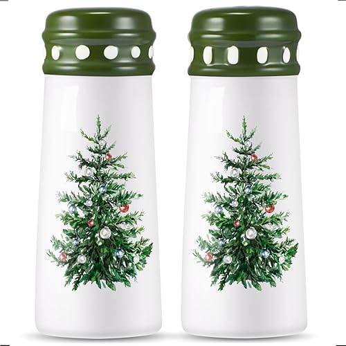 Saleros y pimenteros navideños de árbol, decoración de cocina navideña, bonito juego de salero y pimentero de granja, decoraciones de pino verde,