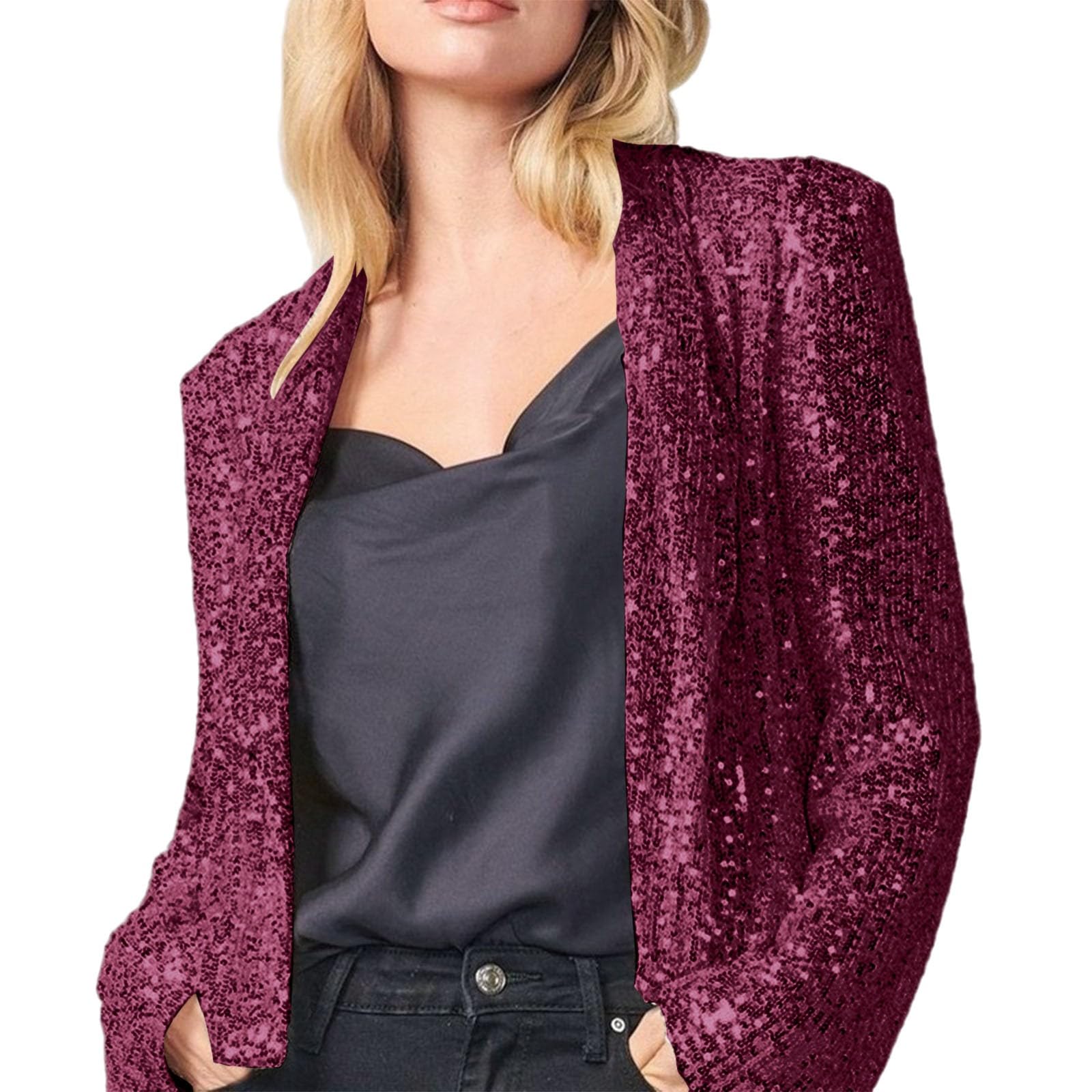 Sequin Cardigans or Women Sparkly New Year Tops Loose Open Front Shimmer Glitter Jackets Outerwear Coat