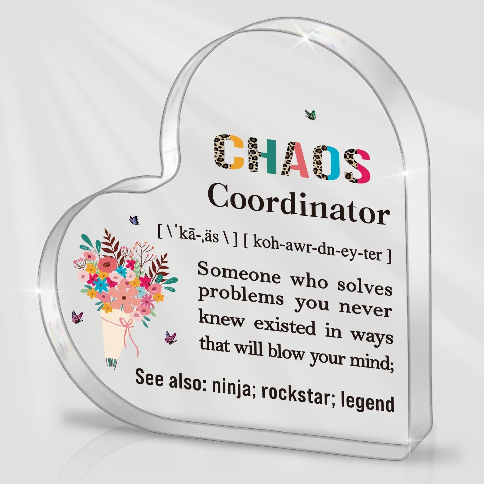 Chaos Coordinator Gifts, Thank You Gift for Women, Teacher, Coworker, Boss Lady, Friends, Chaos Coordinator Office Desk Decor Heart Shaped Acrylic