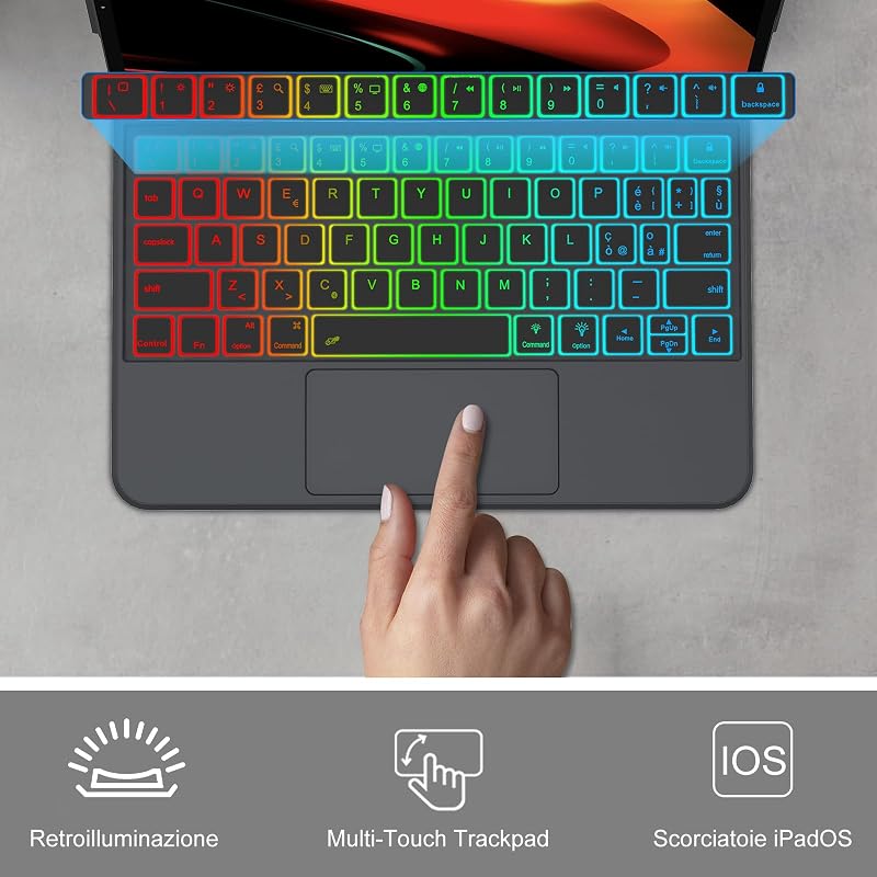 JADEMALL Magic Keyboard iPad Air 11" M3/M2 Trackpad Háttérvilágítás Szürke