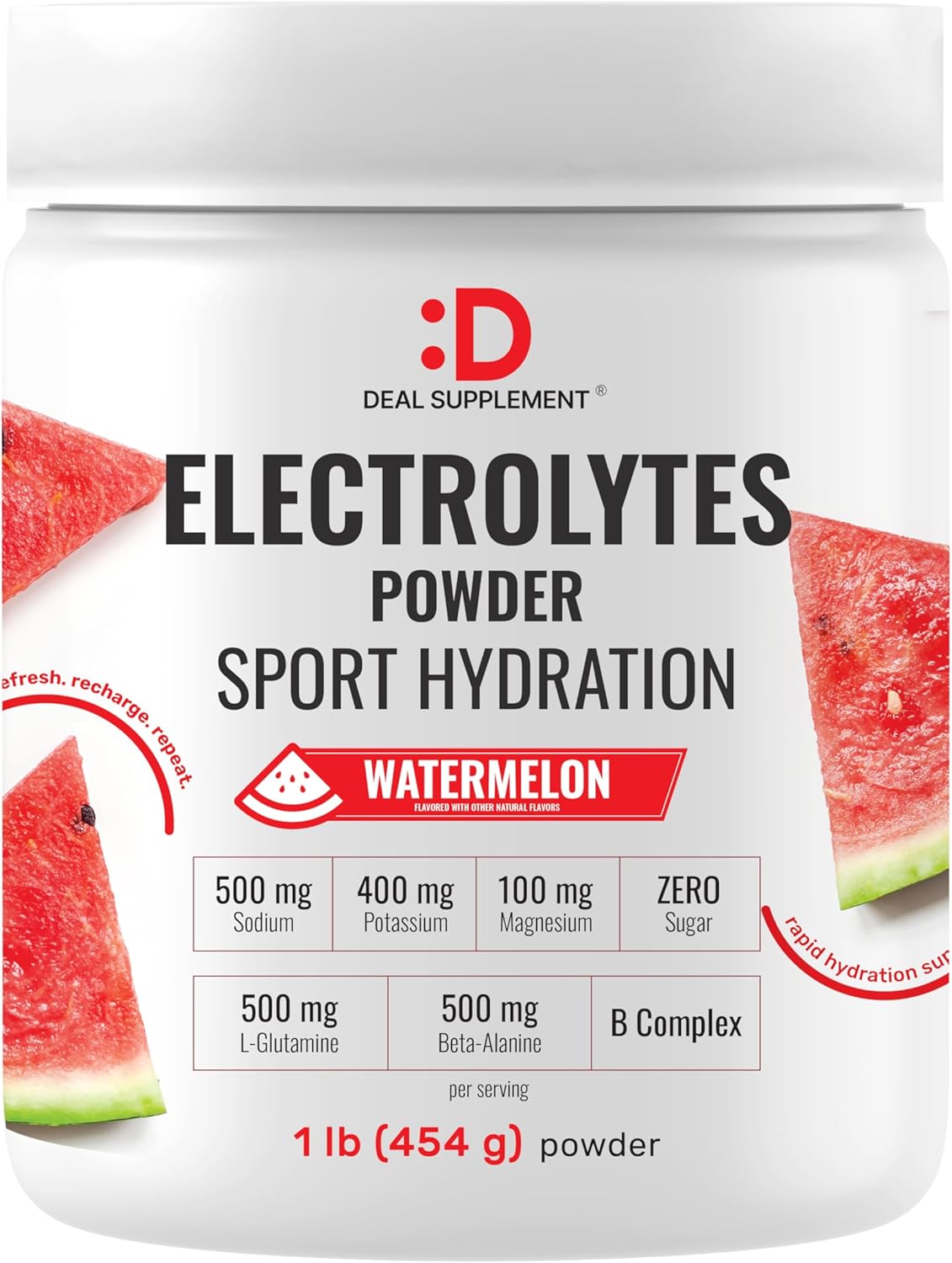 Electrolytes Powder, 1lb  Sugar Free Watermelon Flavor  Sport Hydration Supplement  Daily Workout Electrolyte Mix with Potassium, Sodium, Magnesium,