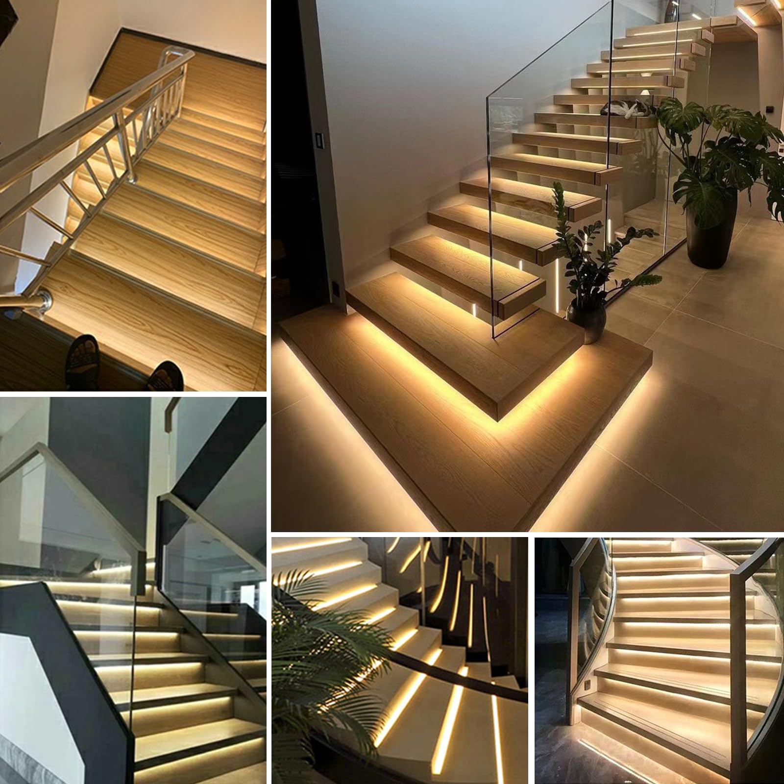 LED Treppenstufenbeleuchtung, DC 12V-24V 16 Schritte RL-STEP-09 Upgrade LED Bewegungsmelder Nacht PIR Fernbedienung Treppenlicht Set mit Netzteil und Lichtleiste und Fernbedienung (2700K)