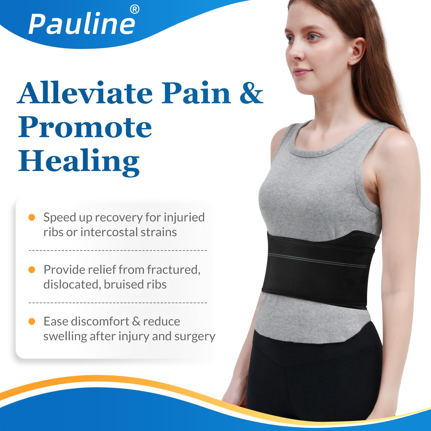 Best Rib Support Brace - Pauline Broken Rib Brace for Women - Compression Chest Binder for Cracked Ribs Support & Chest pain Relief - Rib Belt for Bruised Rib Cage (Black, Fits 30”-45”) Review