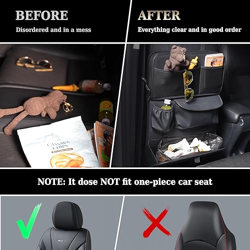 Miniatura 7 de Coverado Organizador de asiento trasero de automóvil, organizador de asiento de automóvil de piel de napa con soporte para tableta de pantalla