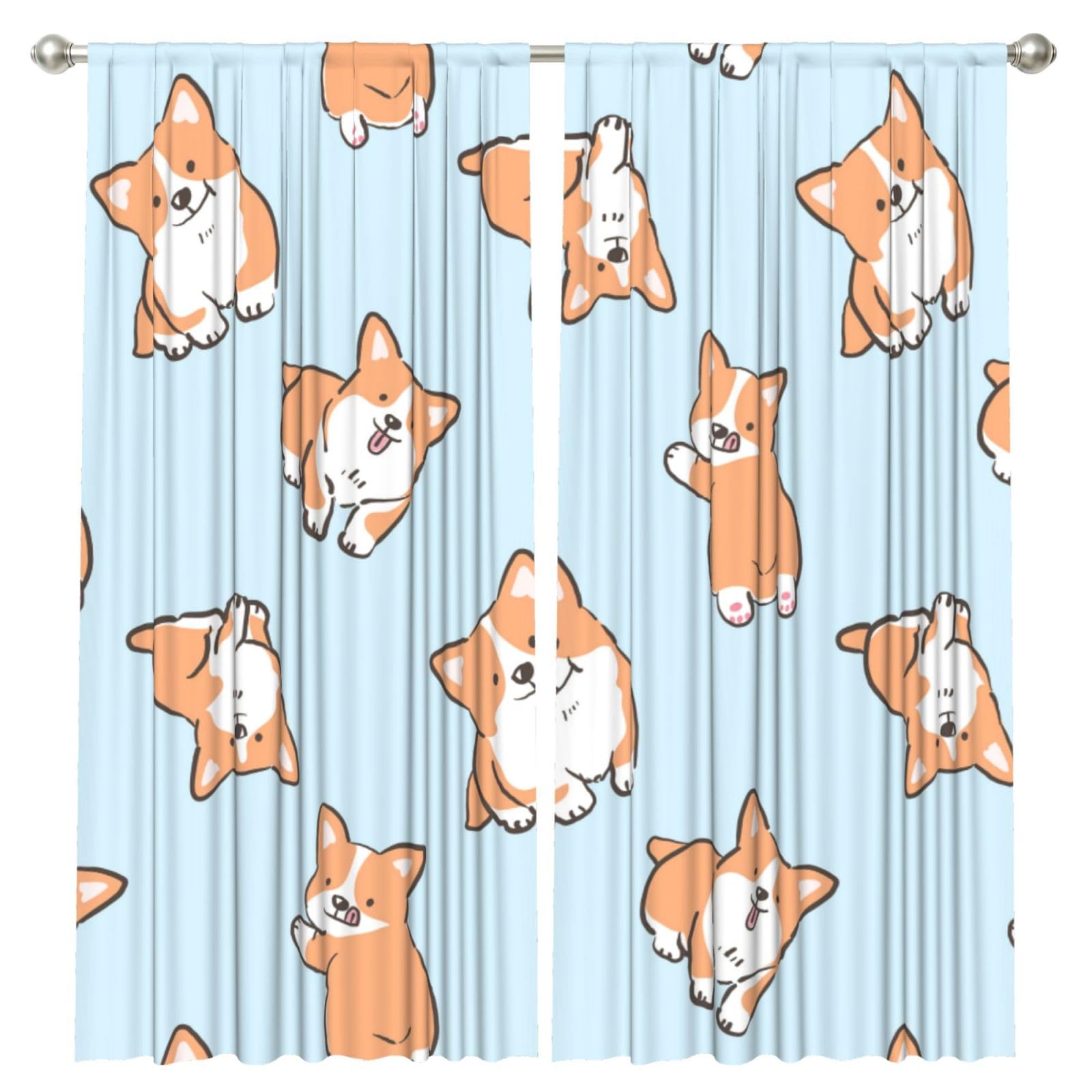 InOmak Corgi Pattern, 2 Panels Window Curtains 52 x 84 Inch Blackout Curtains for Living Room Bedroom