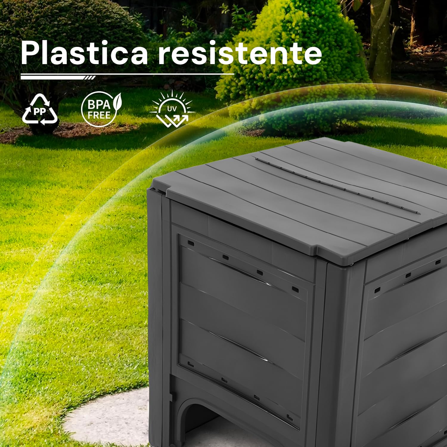Avilia Compostiera da Giardino 260L - Contenitore per Compostaggio con Accesso Frontale, in Polipropilene, Design Compatto 60x60x73cm, Ideale per Balcone - Terrazzo - Giardino Antracite, Made in Italy