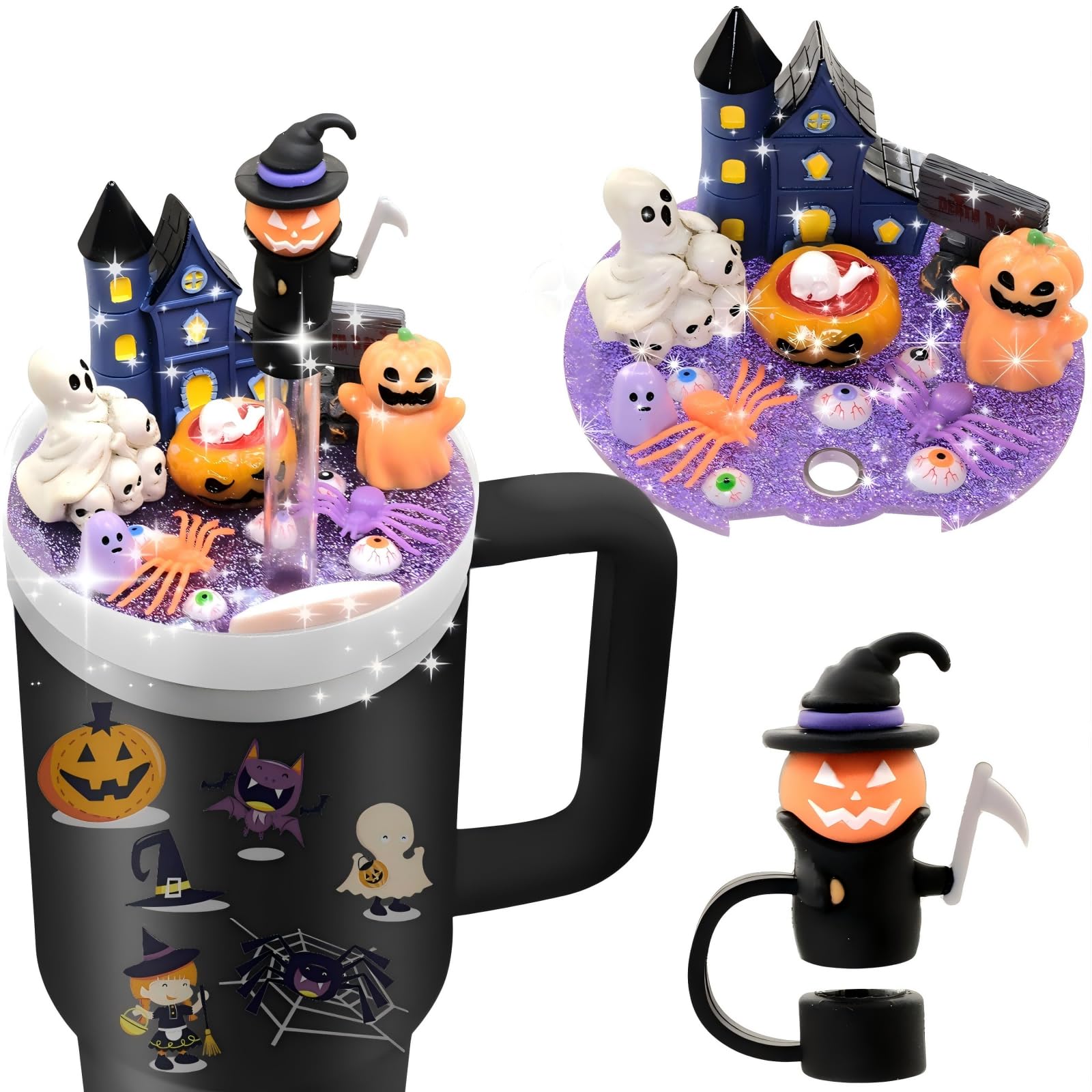 7-Piece Halloween Accessories Kit For Stanley Cup - Straw Covers, Name Plates & Stickers, Ghost Pumpkin Design - View #8