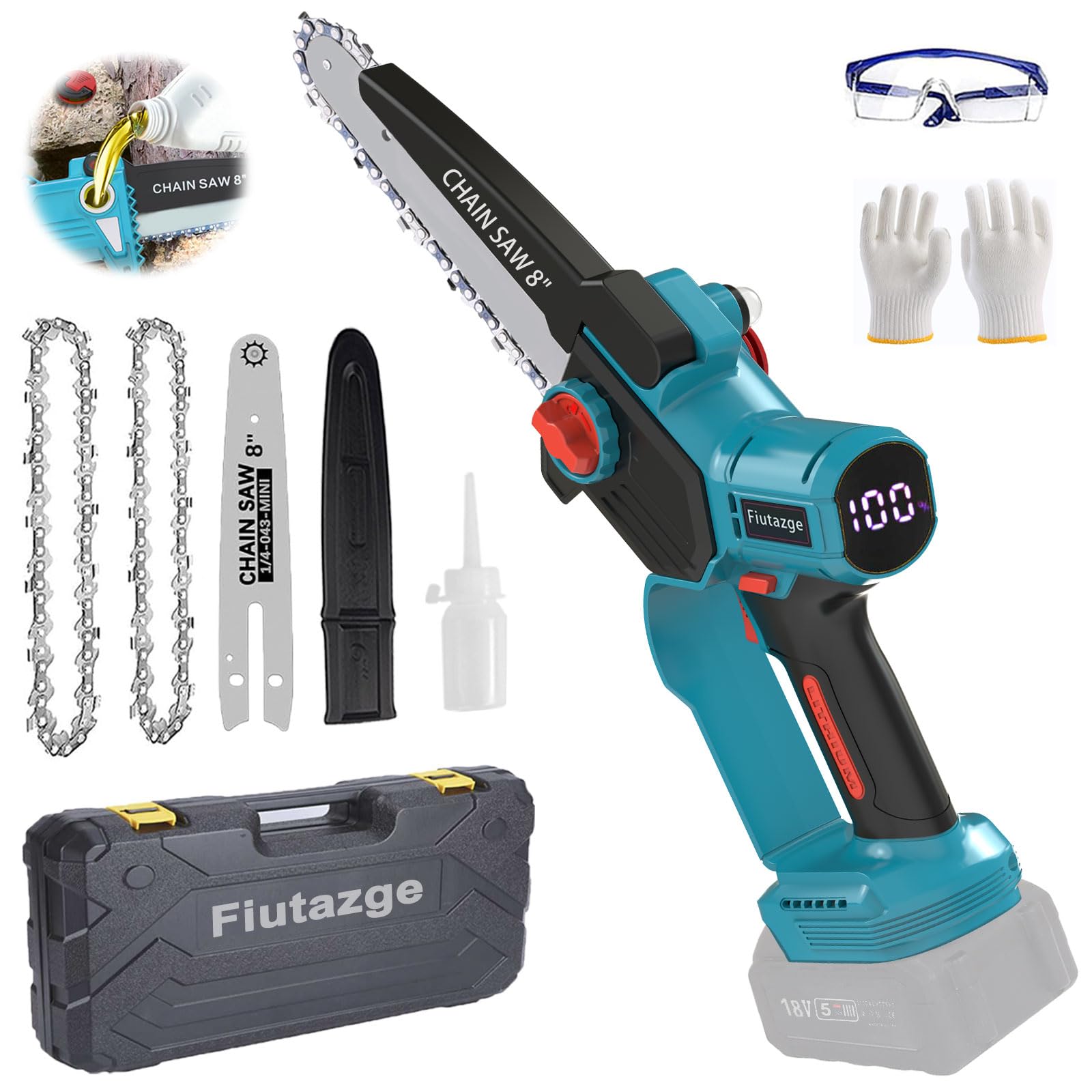 Mini Motosega a Batteria 8 Pollici Compatibile con Makita 18V Batteria, Brushless Sega a Batteria, per La Potatura dei Rami e Il Taglio del Legno(Senza Batteria e Caricatore)