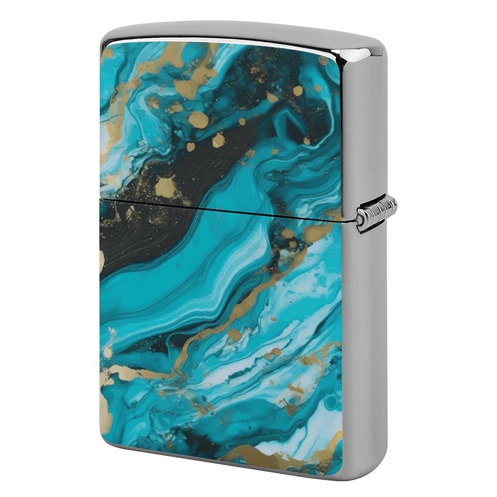 Turquoise Blue Gold Marble Lighter Case for Men, Personalized Lighter Cover for Valentine's Day Gifts, Flip-Top Lighters Shell for Outdoor, Portable Lighters Protective Sleeve