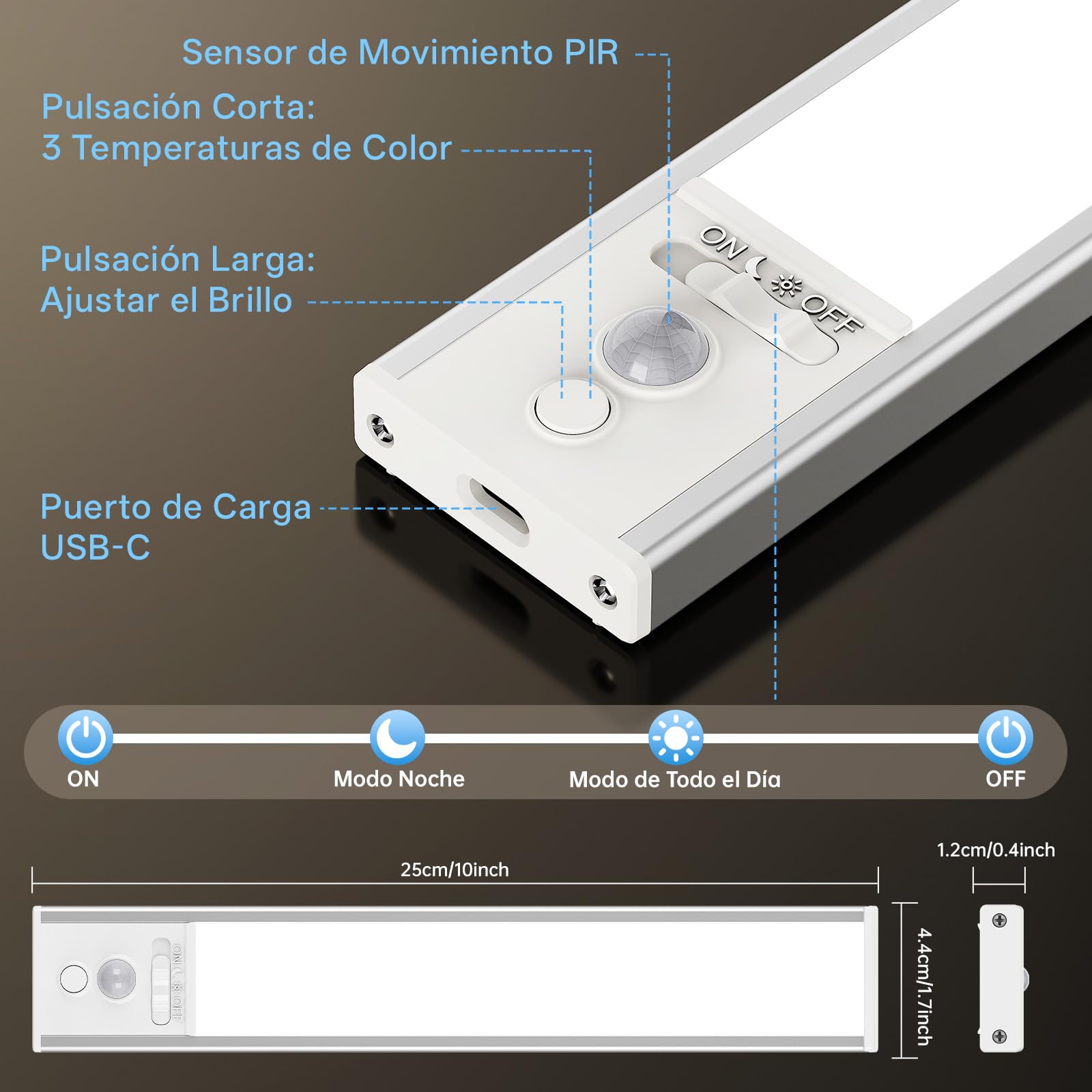 Luz Led con Sensor de Movimiento, 2400 mAh Lámpara Led Recargable