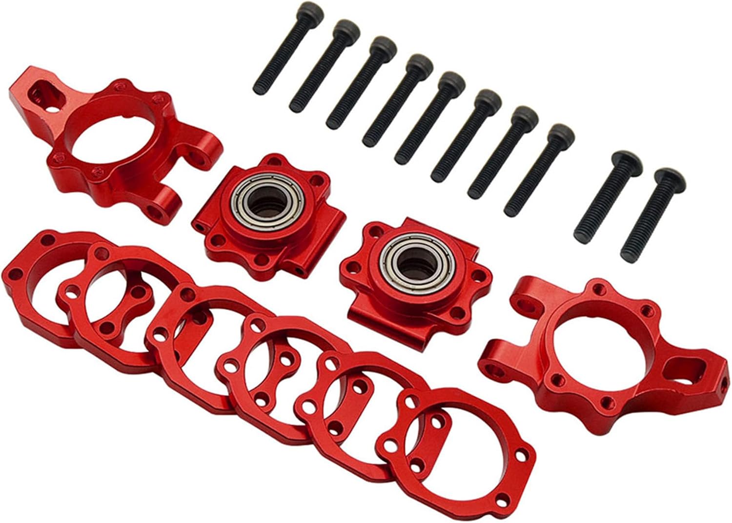 FLMLF CNC Metal Rear Wheel Bearing Seat Kit for 1/5 Hpi RV Km Baja 5b 5t 5sc (Red)