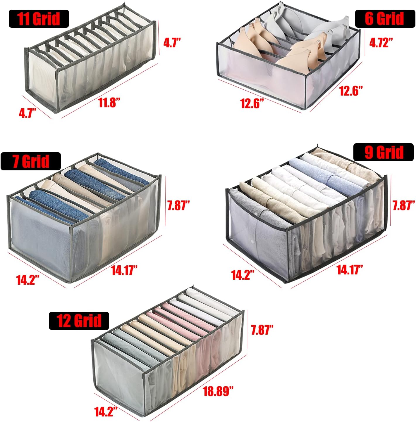 2PC Wardrobe Clothing Organizer Mesh Clothes Storage Organizers,6 Grids Closet Drawer Divides Storage Organization Box for Thin Jeans,T-shirts,Skirts,Dresses,Yoga pants,Jean Organizers for Closet