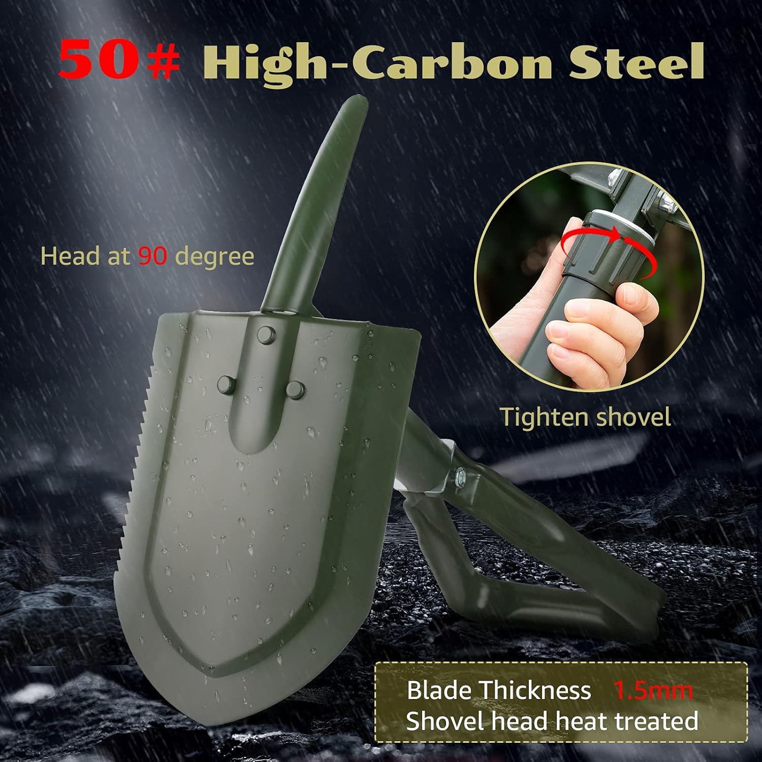 Overmont Military Folding Camping Shovel High Carbon Steel Entrenching Tool Tri-fold Handle Shovel with Carrying Pouch Green : Sports & Outdoors