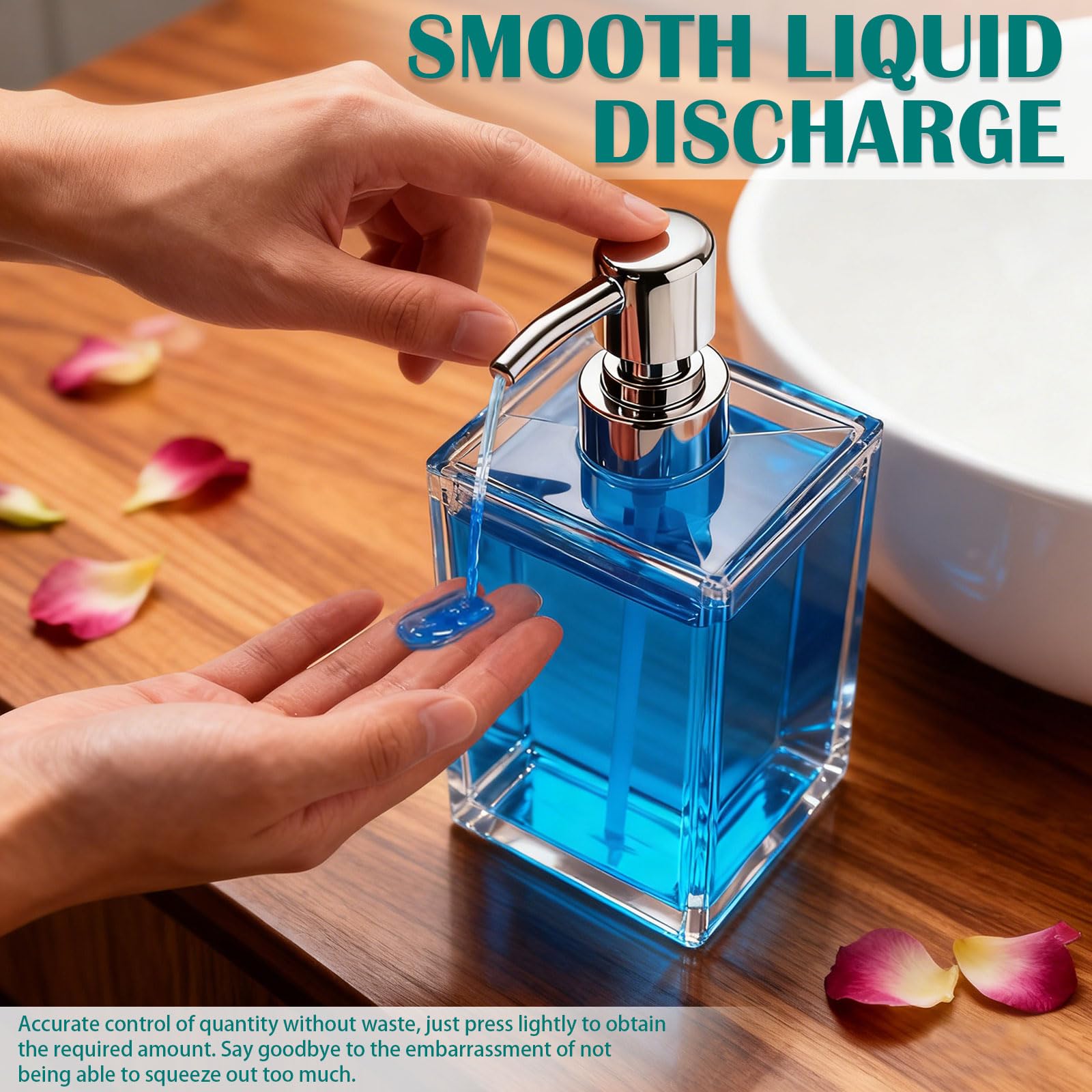 Dispensador de jabón acrílico transparente, dispensador de jabón de manos grueso moderno de 500 ml para baño, plato de cocina, botella de bomba de líquido para enjuague bucal, loción y champú