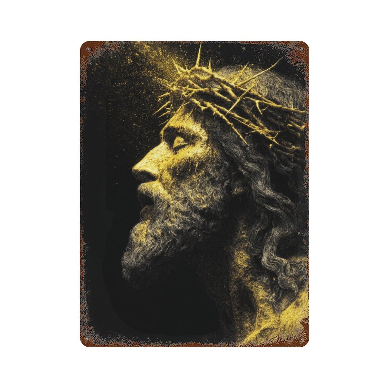 Golden Crown of Thorns -2 Vintage Rust Metal Sign 15.7"x11.8", for Basement, Hobby Room And Garage Decor, Retro Wall Decor