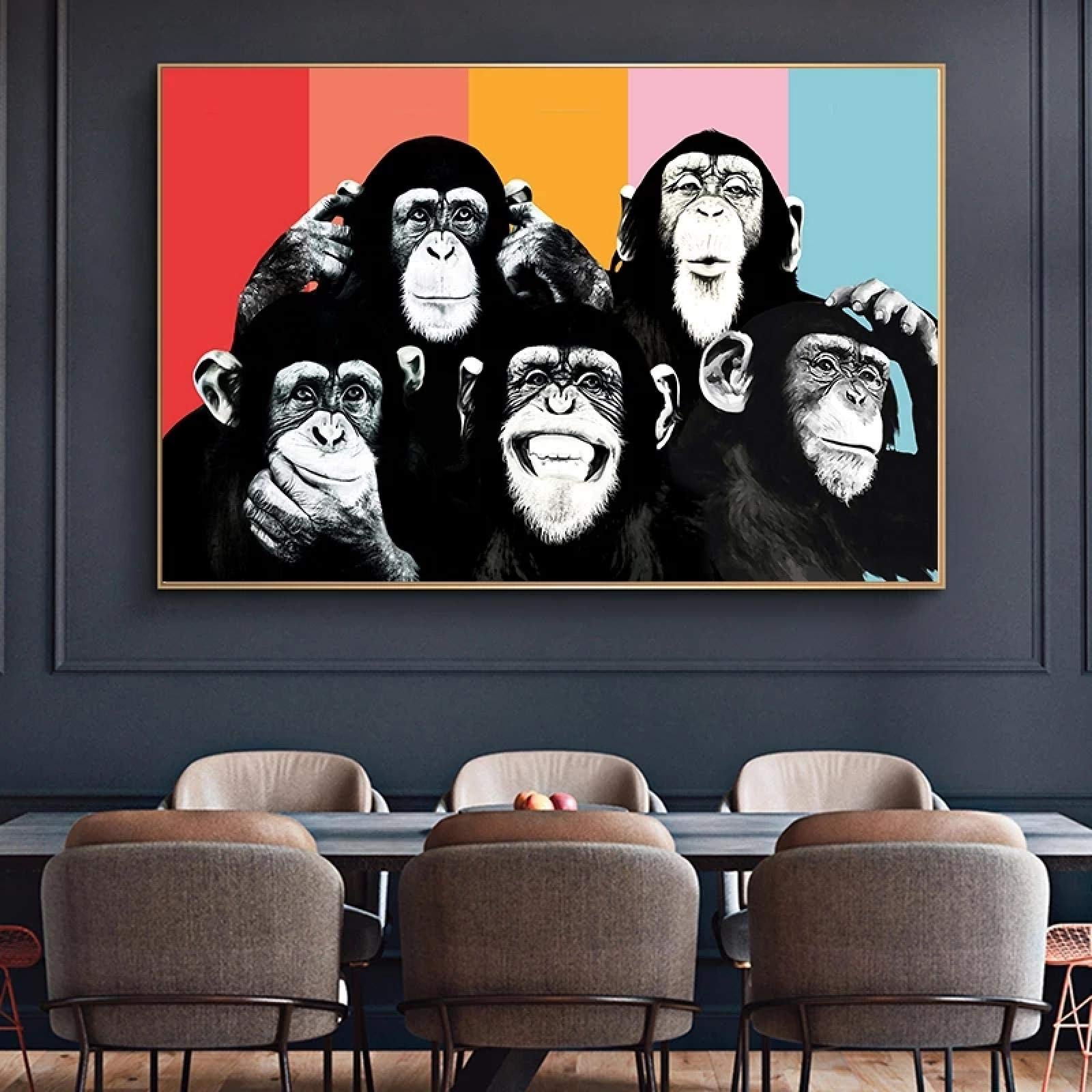 Amazon.co.jp: 壁に面白い5匹の猿のキャンバスの絵画ポスターと