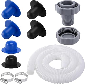 9 Pcs Pool Drain Valve Cap and Connector Set, Swimming Pool Drain Connects Kit Includes Pools Hole Plug Stopper and Hose for Above Ground Swimming Pools Maintenance Accessories