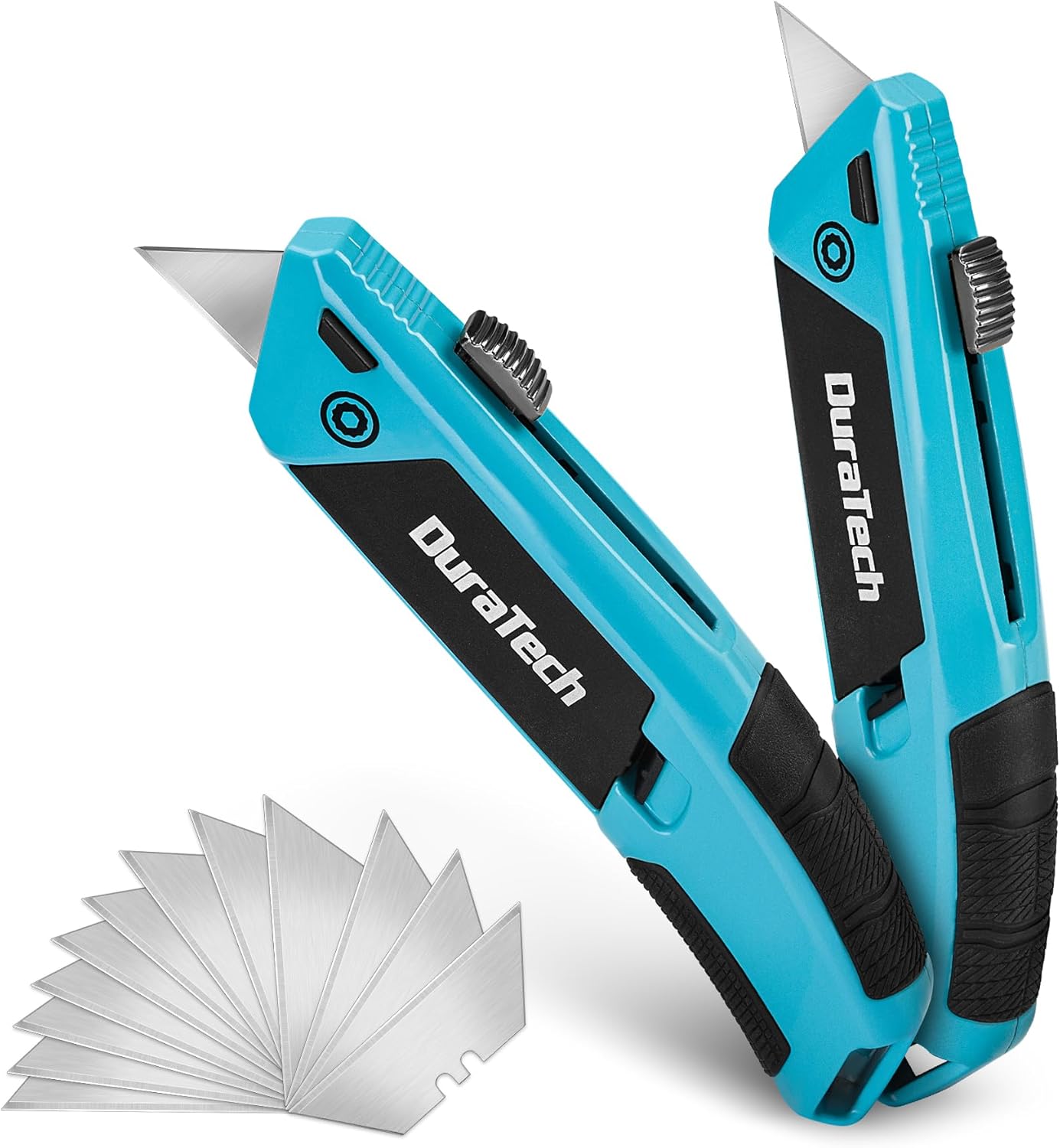 DURATECH 2PCS Auto-Loading Utility Knife Set, Heavy Duty Retractable Box Cutter with 6 Preloaded SK5 Blades, Quick-Change Razor Knife with Comfortable Handle for Cardboard, Carpet, Rope, DIY