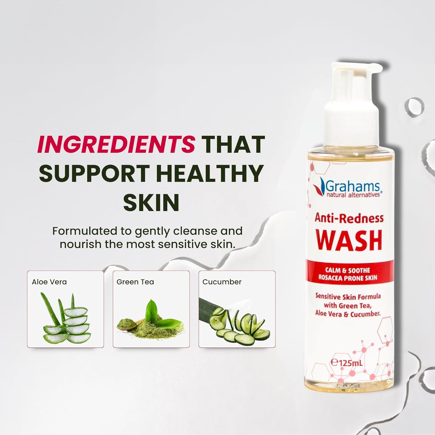 Grahams Natural Anti-Redness Face Wash for Rosacea – Gentle Facial Cleanser to Soothe and Calm Redness-Prone Skin With Green Tea, Aloe Vera and Cucumber | For Sensitive Skin (1 x 4.23 fl oz) - Image 4