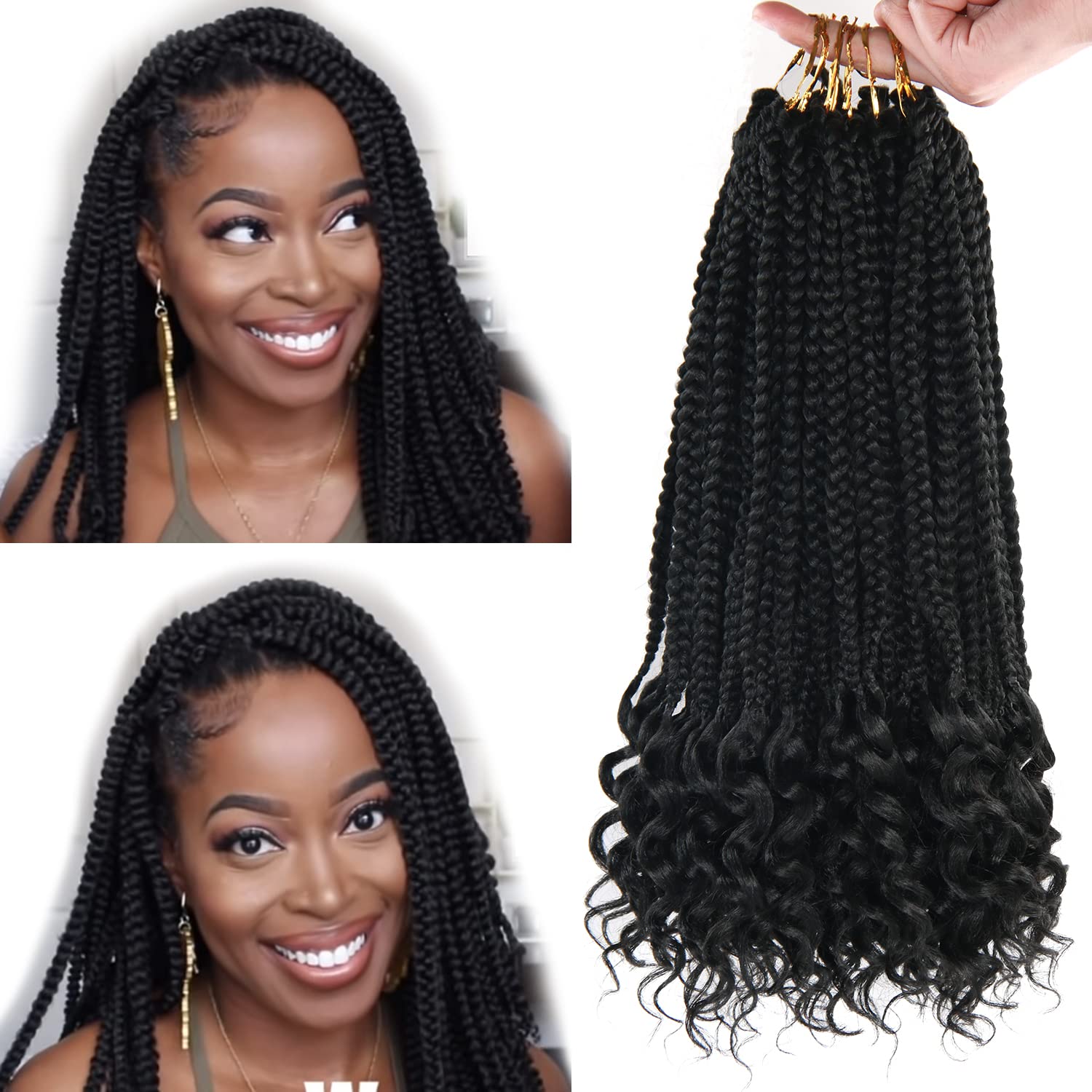 Crochet Box Braids Crochet Hair for Women 144 Roots/pack Black Braid With Curly Ends 14Inch Box Braids Pre Looped 24 Strands/pcs Braiding Hair