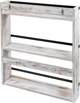 MyGift Wall Plate Display Rack, 3 Tier Farmhouse Whitewashed Wood Wall Mounted Plate Storage Rack, Holds 6-10inch Plates