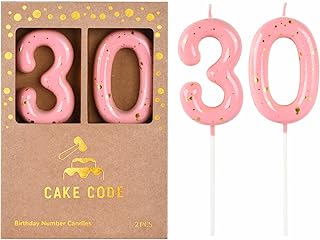 2.76 Inch Classical Pink Gold 30 Number Birthday Candles, Gold Number Candles, Cake Number Candles, Party Celebration