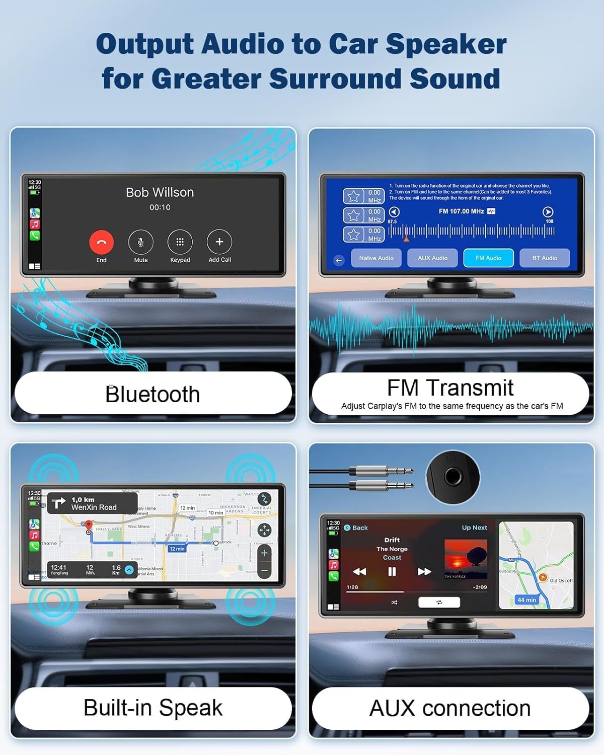 Autoradio Portatile 10.26'' CarPlay Wireless & Android Auto, Dash Cam 4K, Telecamera Retromarcia 1080P, Schermo Auto, Navigatore GPS, Airplay, Mirror Link